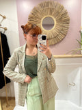 Blazer femme pied de poule vert et blanc coupe droite – V&L – Miss Caprice
