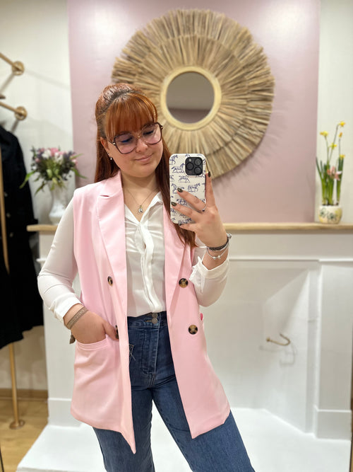 Blazer sans manches femme rose poudré col V – V&L – Miss Caprice