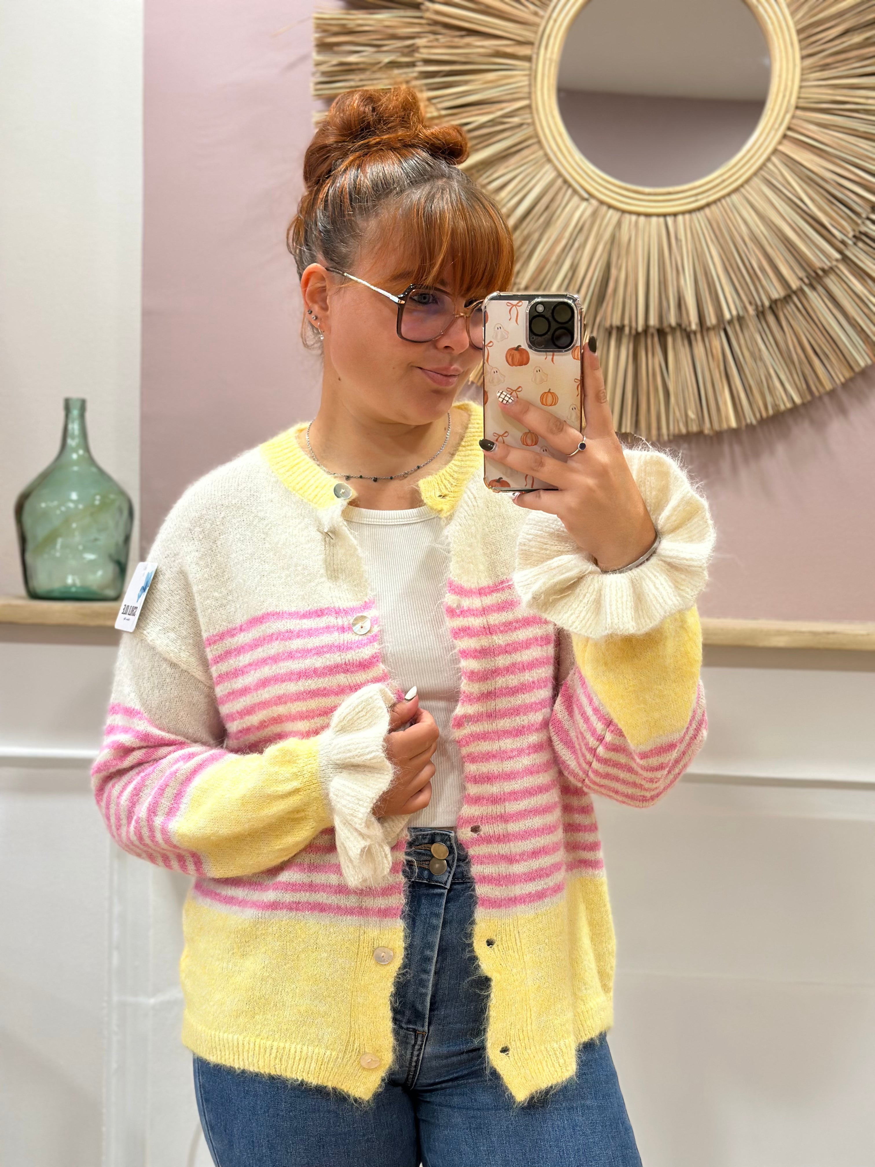 Cardigan rayé rose et jaune – Schilo Jolie