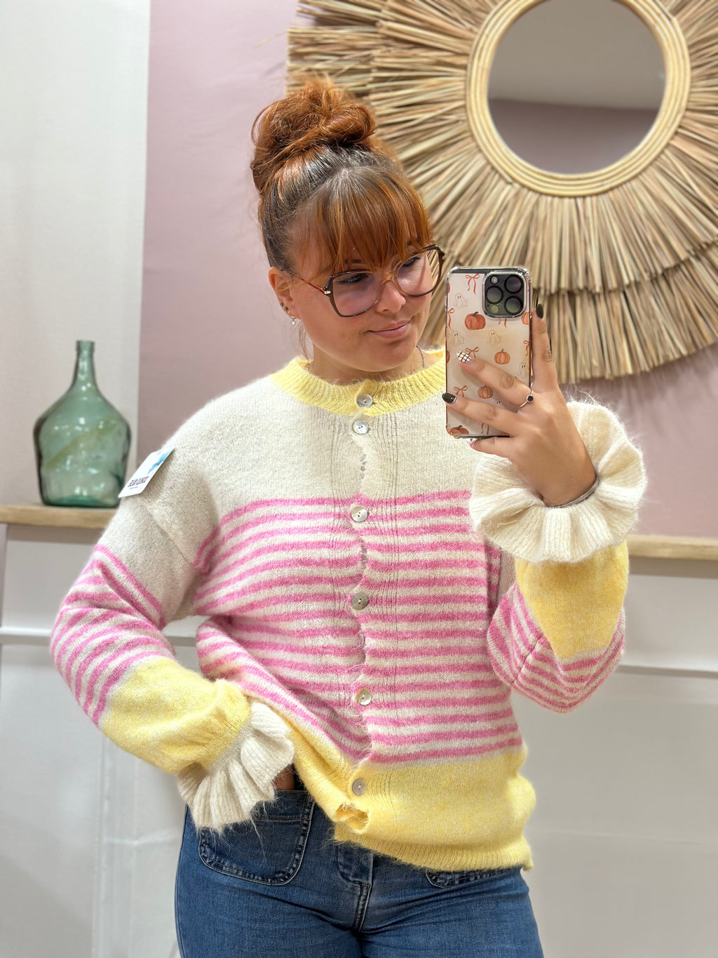Cardigan rayé rose et jaune – Schilo Jolie