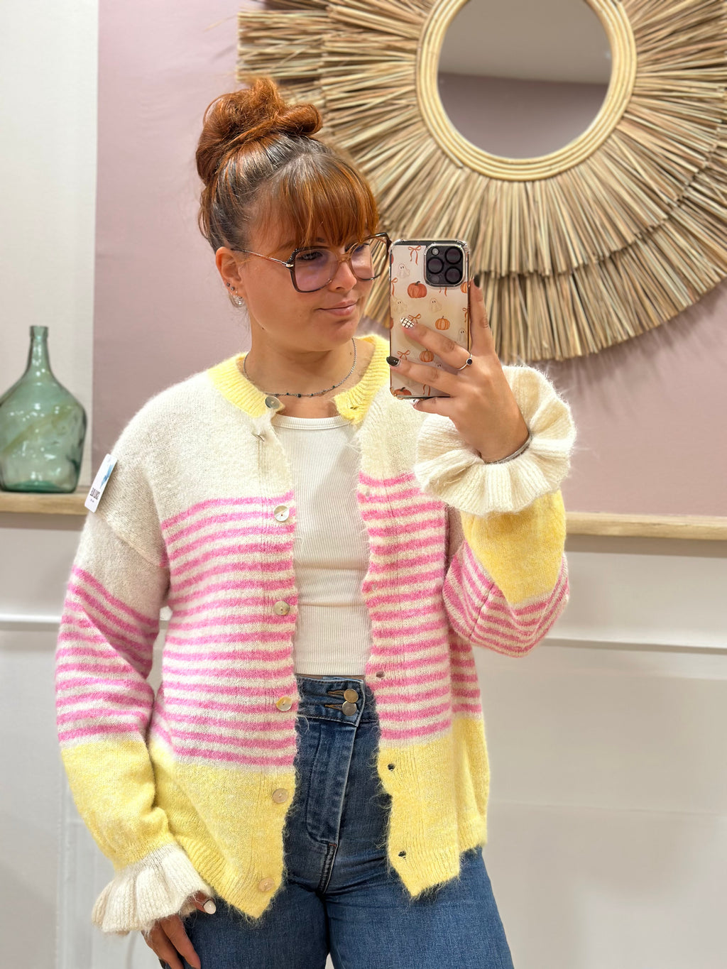 Cardigan rayé rose et jaune – Schilo Jolie