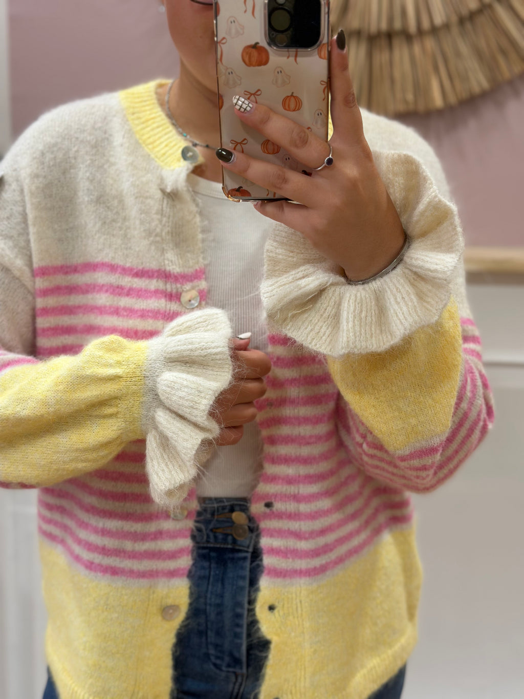 Cardigan rayé rose et jaune – Schilo Jolie