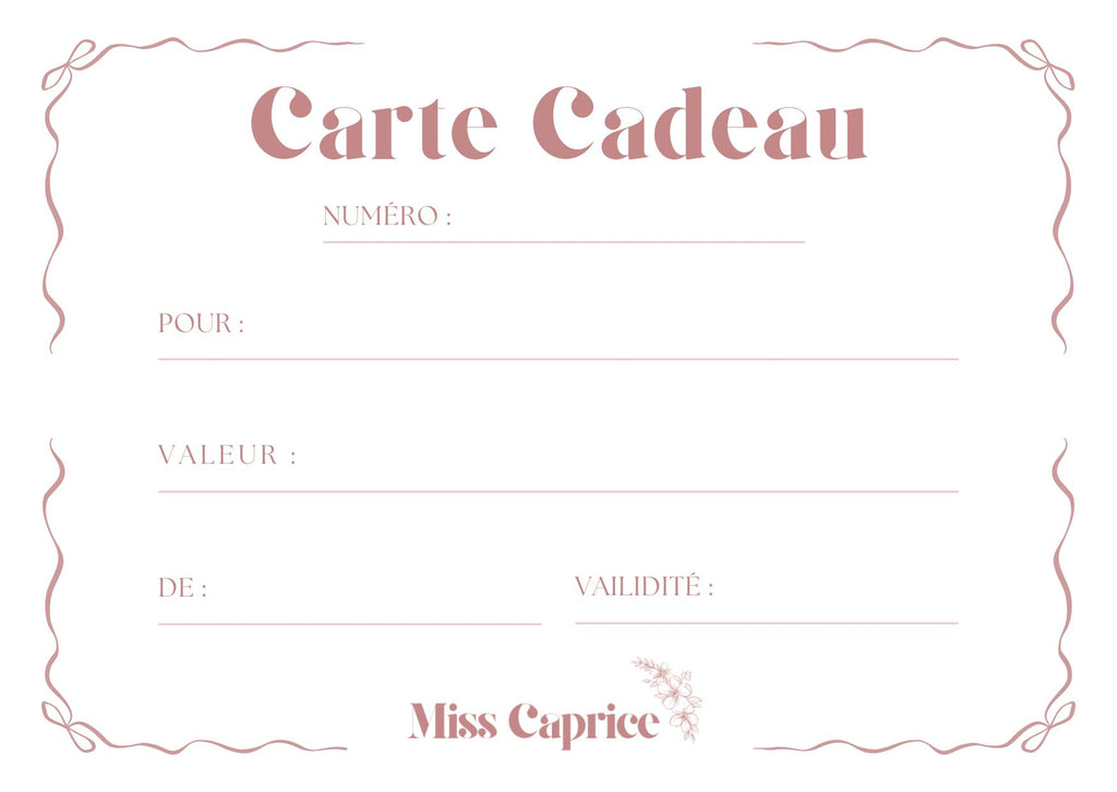 Carte cadeau Miss Caprice – Valable 1 an – Boutique et en ligne – Idée cadeau femme