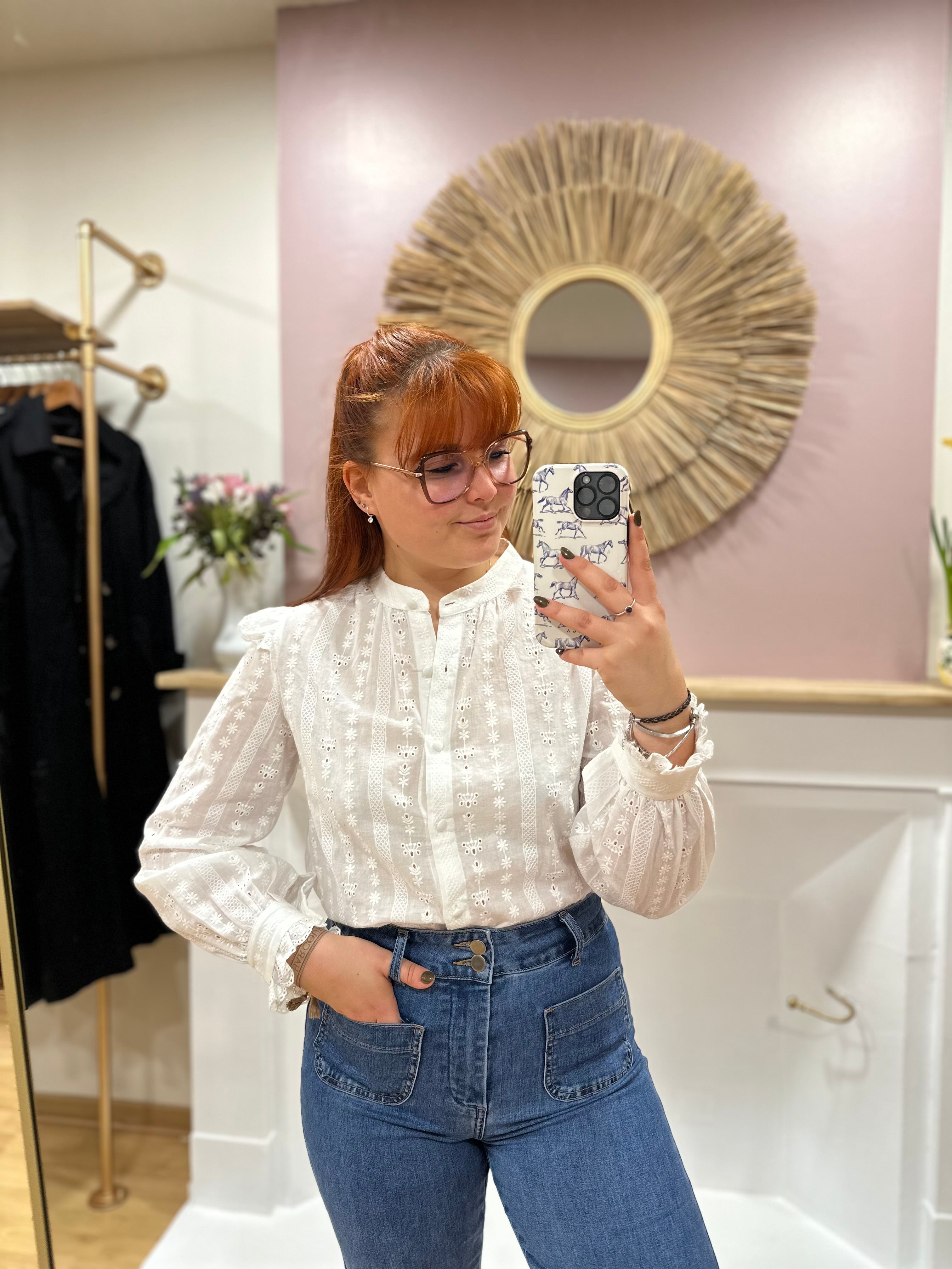 Chemise blanche femme broderie fleurs coton – In April 1986 – Miss Caprice