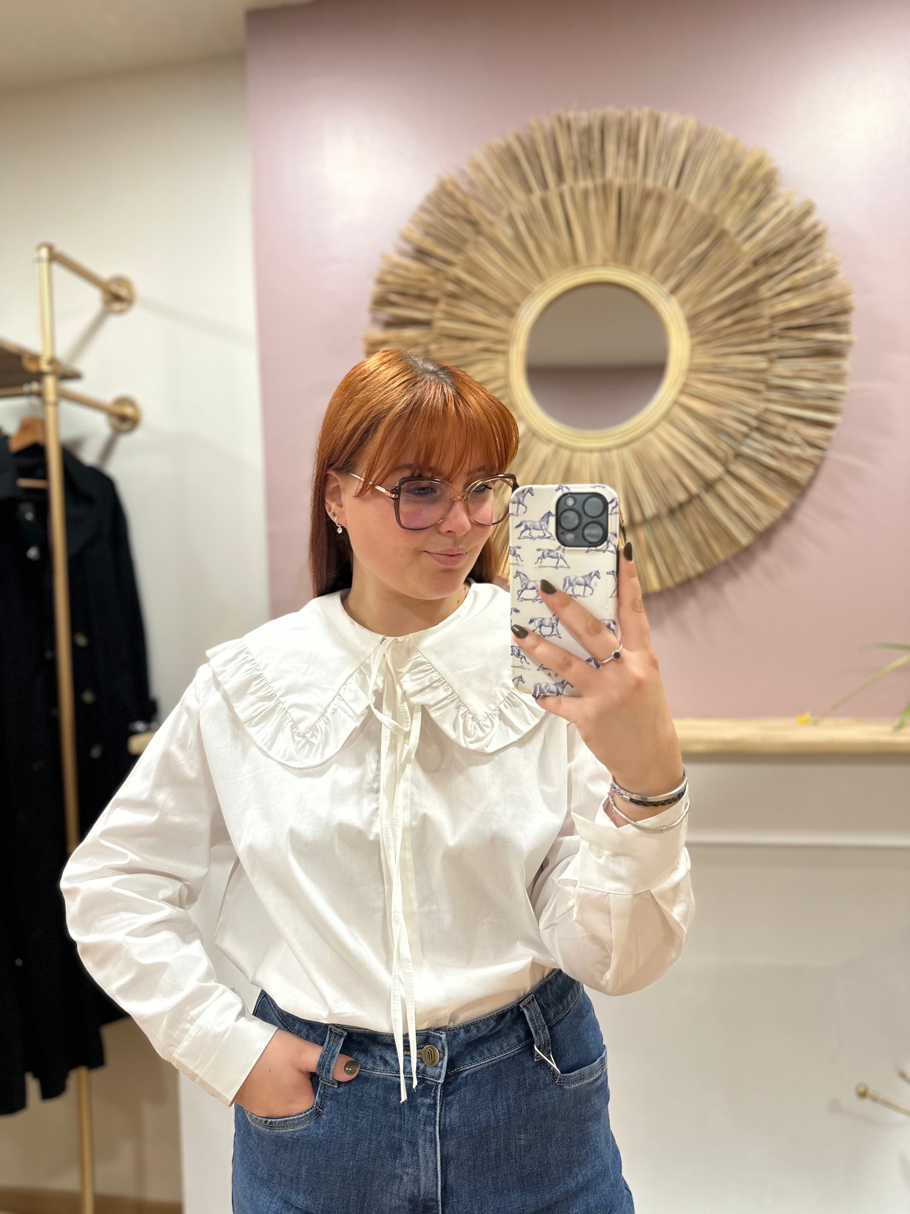 Chemise femme oversize blanche col Claudine – Estée – Miss Caprice
