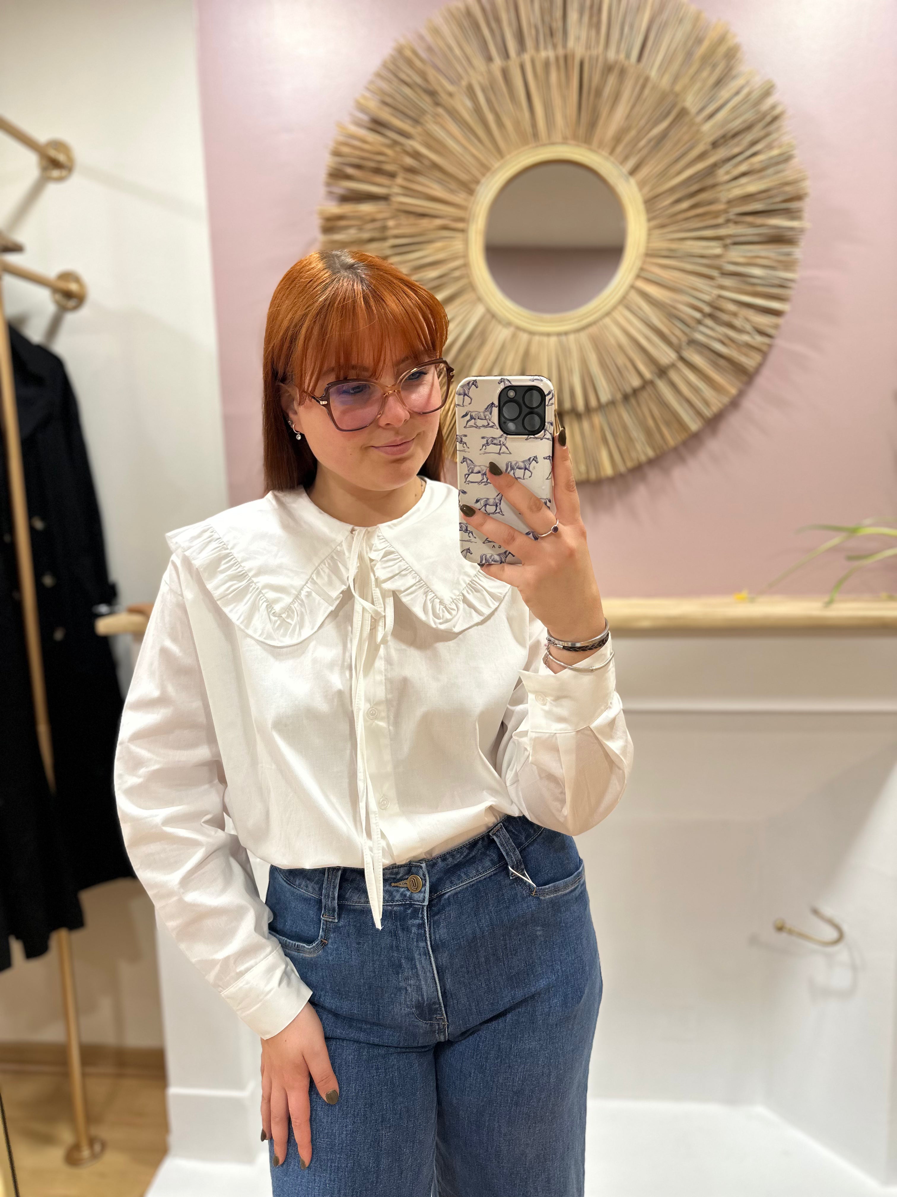 Chemise femme oversize blanche col Claudine – Estée – Miss Caprice