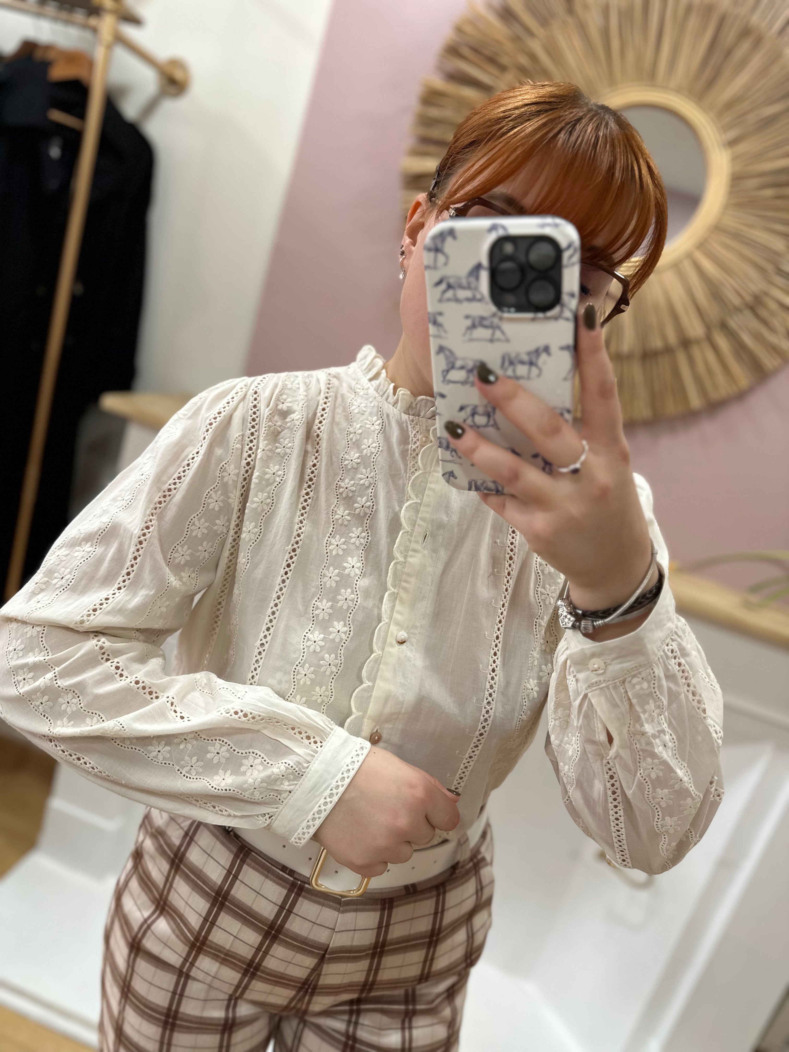 Chemise femme grande taille beige écru broderie anglaise – In April 1986 – Miss Caprice