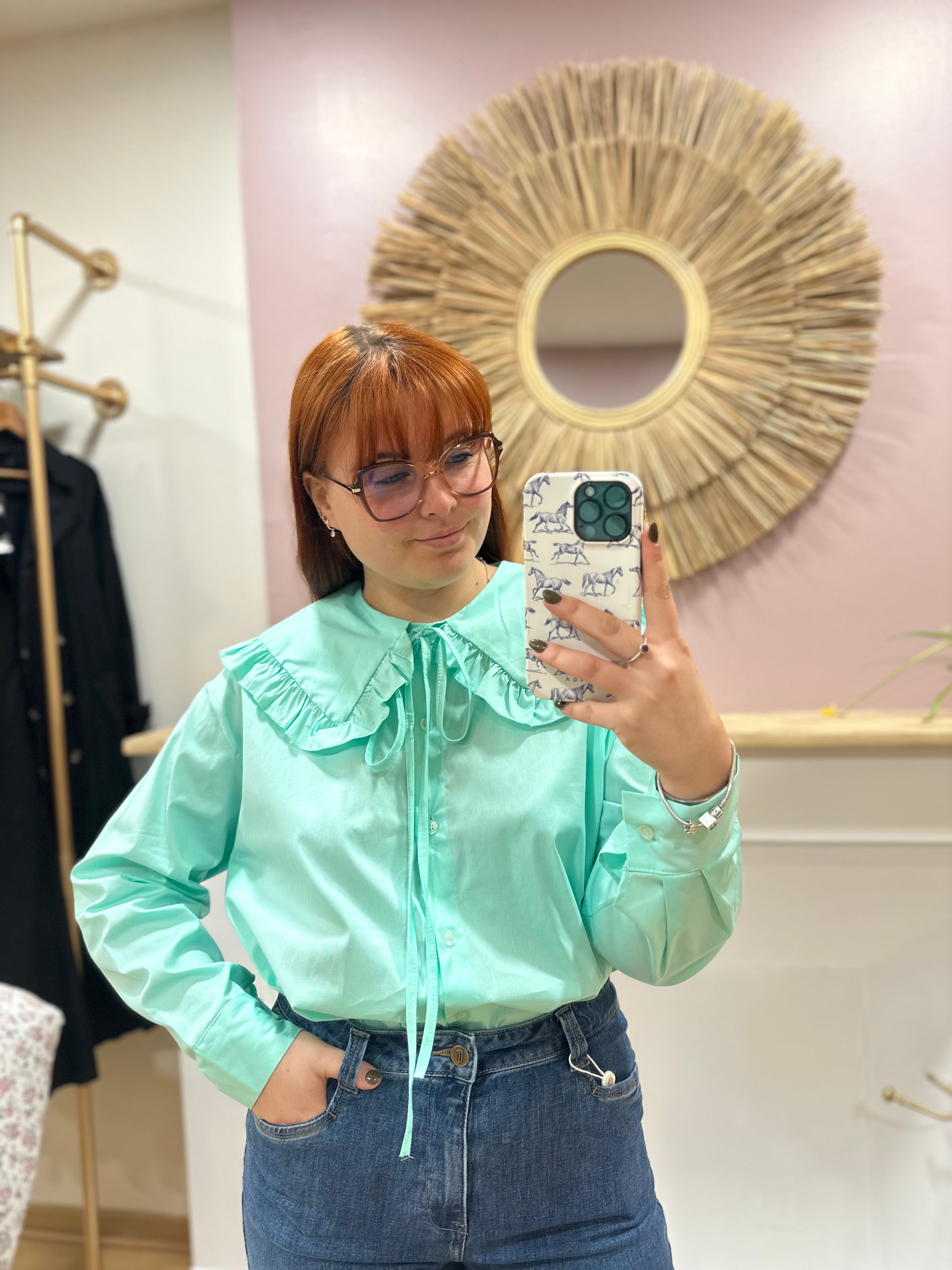 Chemise oversize femme vert clair col Claudine – Estée – Miss Caprice