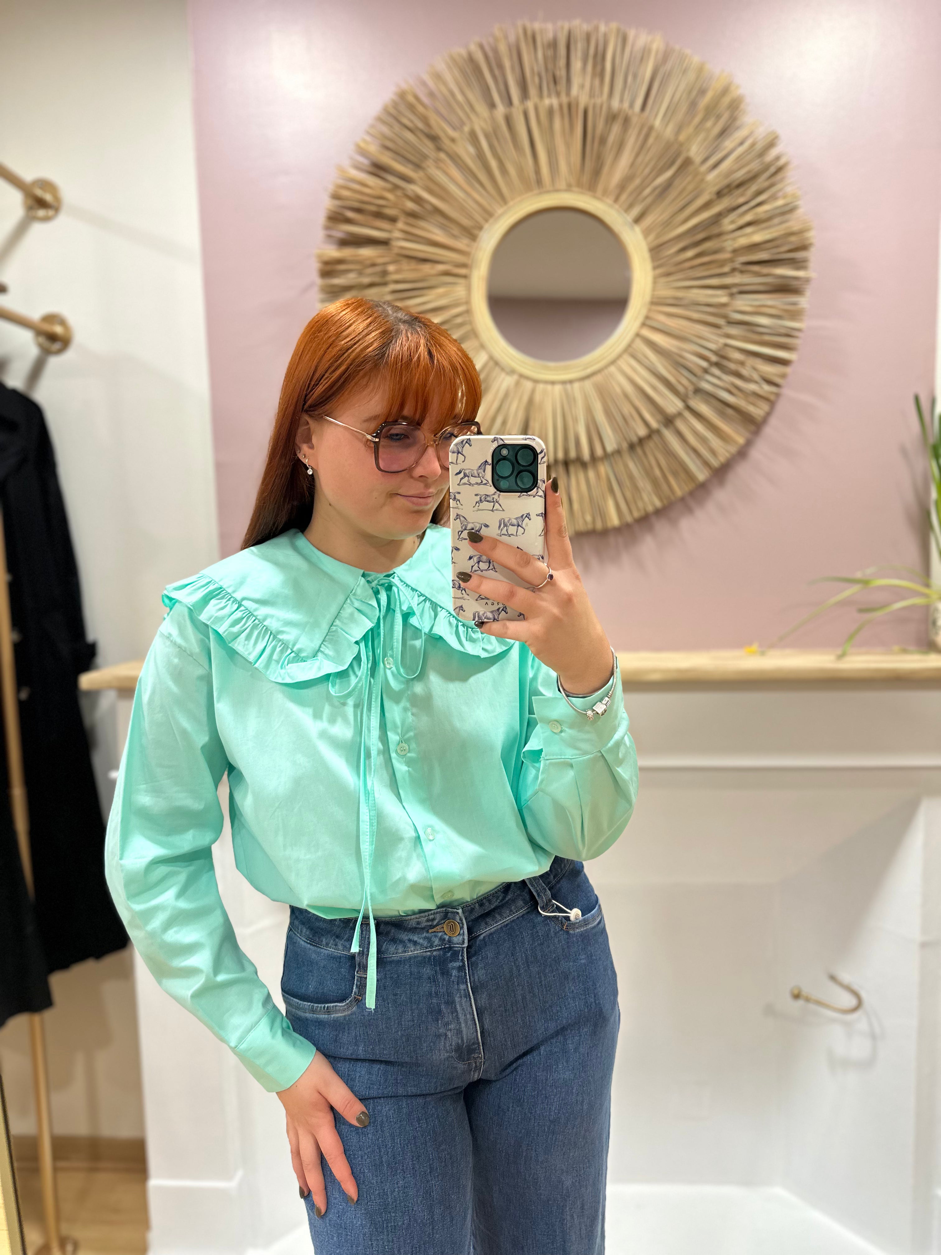 Chemise oversize femme vert clair col Claudine – Estée – Miss Caprice