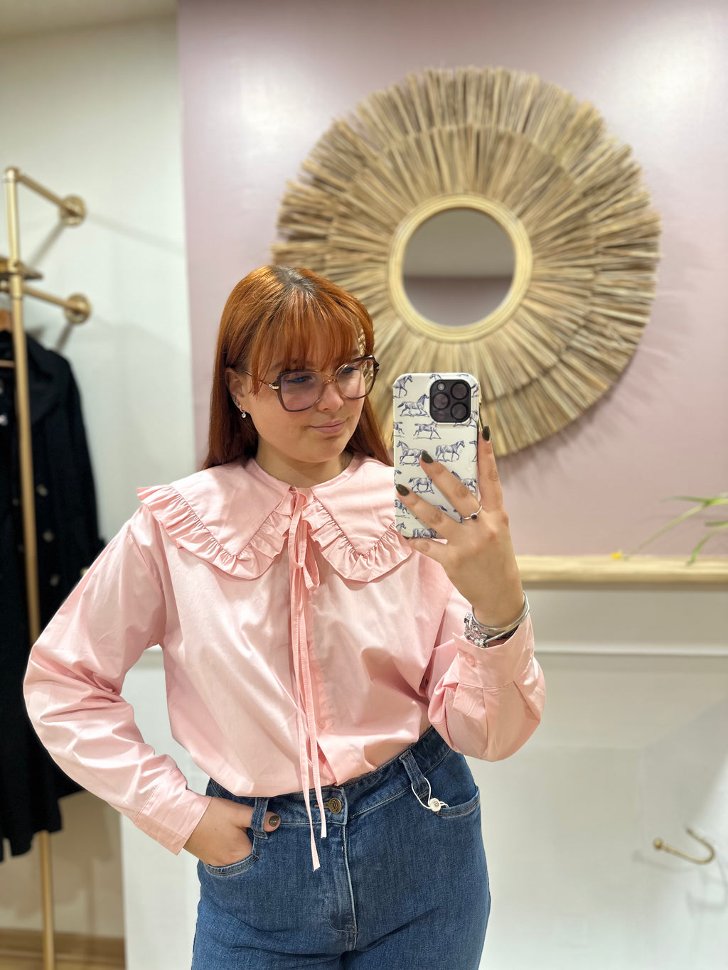 Chemise femme oversize rose poudré col Claudine – Estée – Miss Caprice