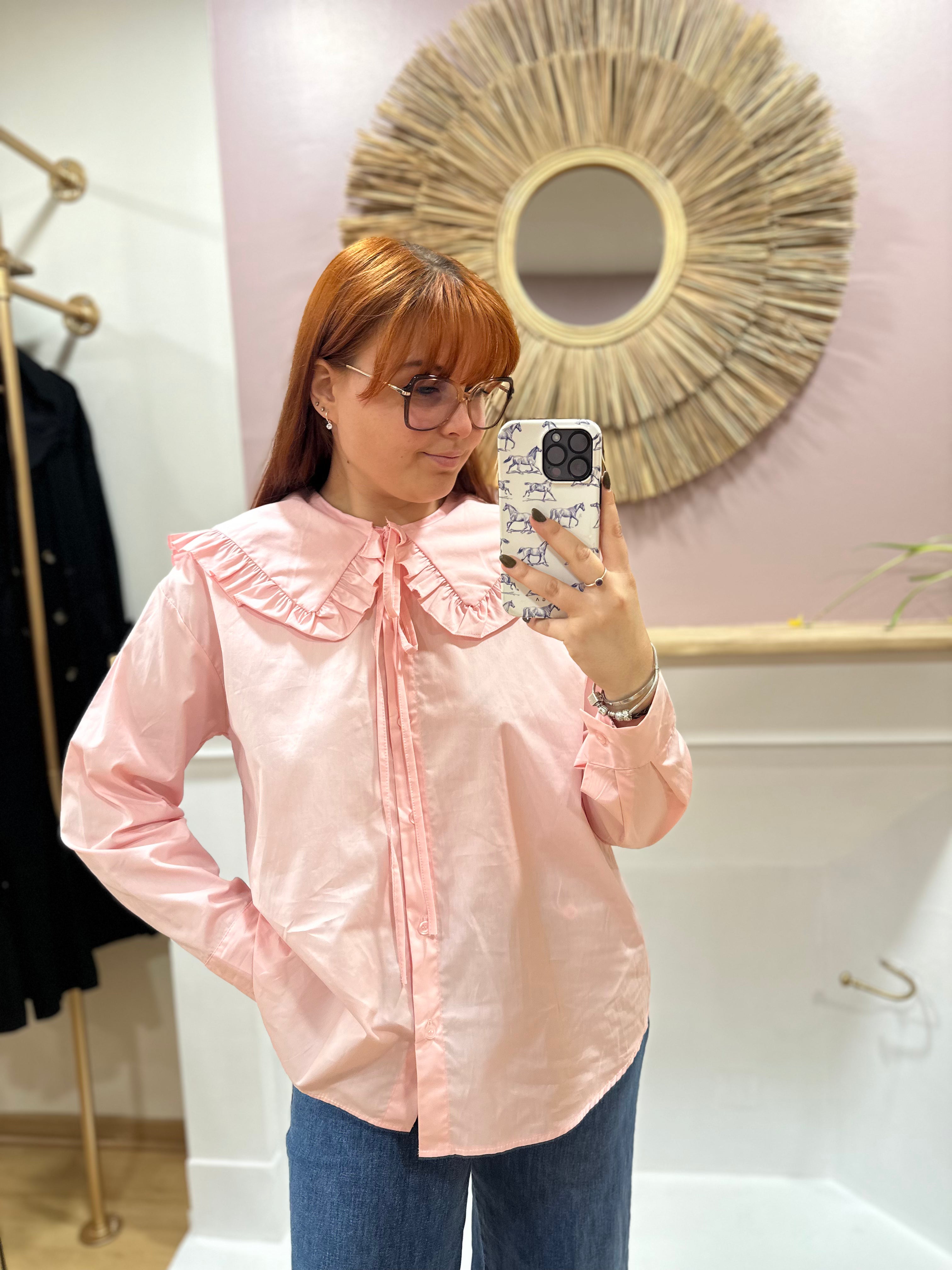 Chemise femme oversize rose poudré col Claudine – Estée – Miss Caprice