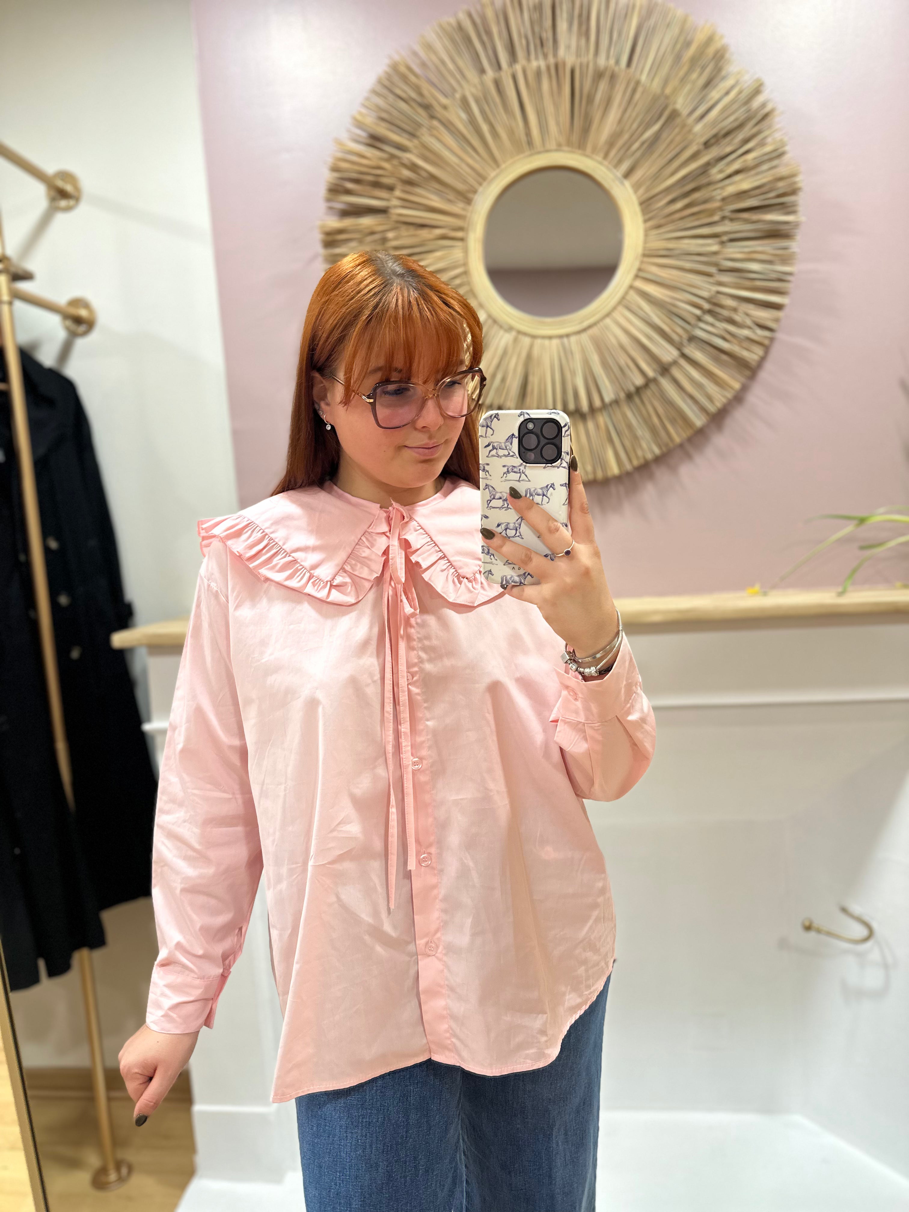 Chemise femme oversize rose poudré col Claudine – Estée – Miss Caprice