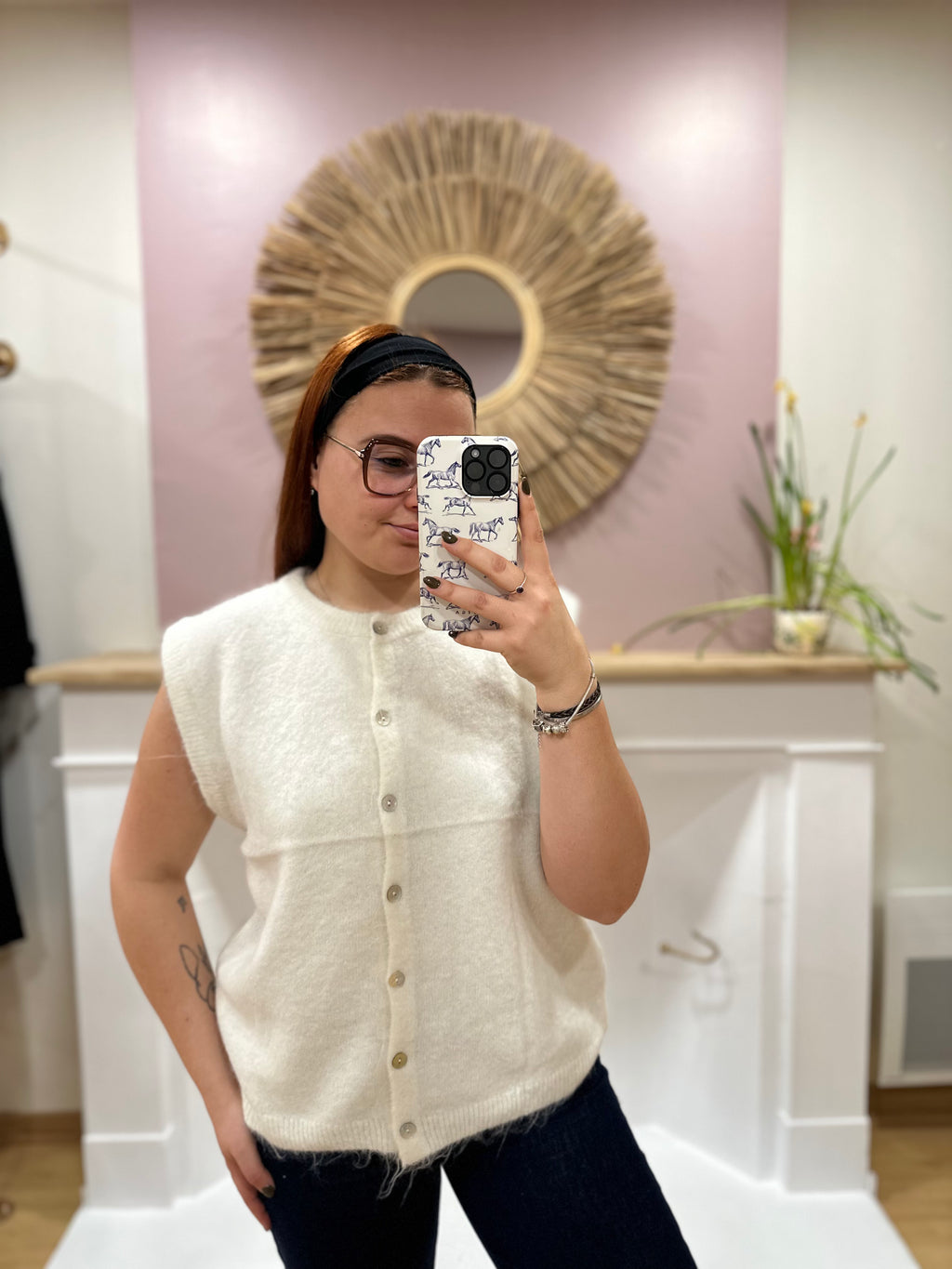 Gilet sans manche femme grande taille écru maille douce – In April 1986 – Miss Caprice