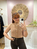 Gilet sans manches maille camel femme