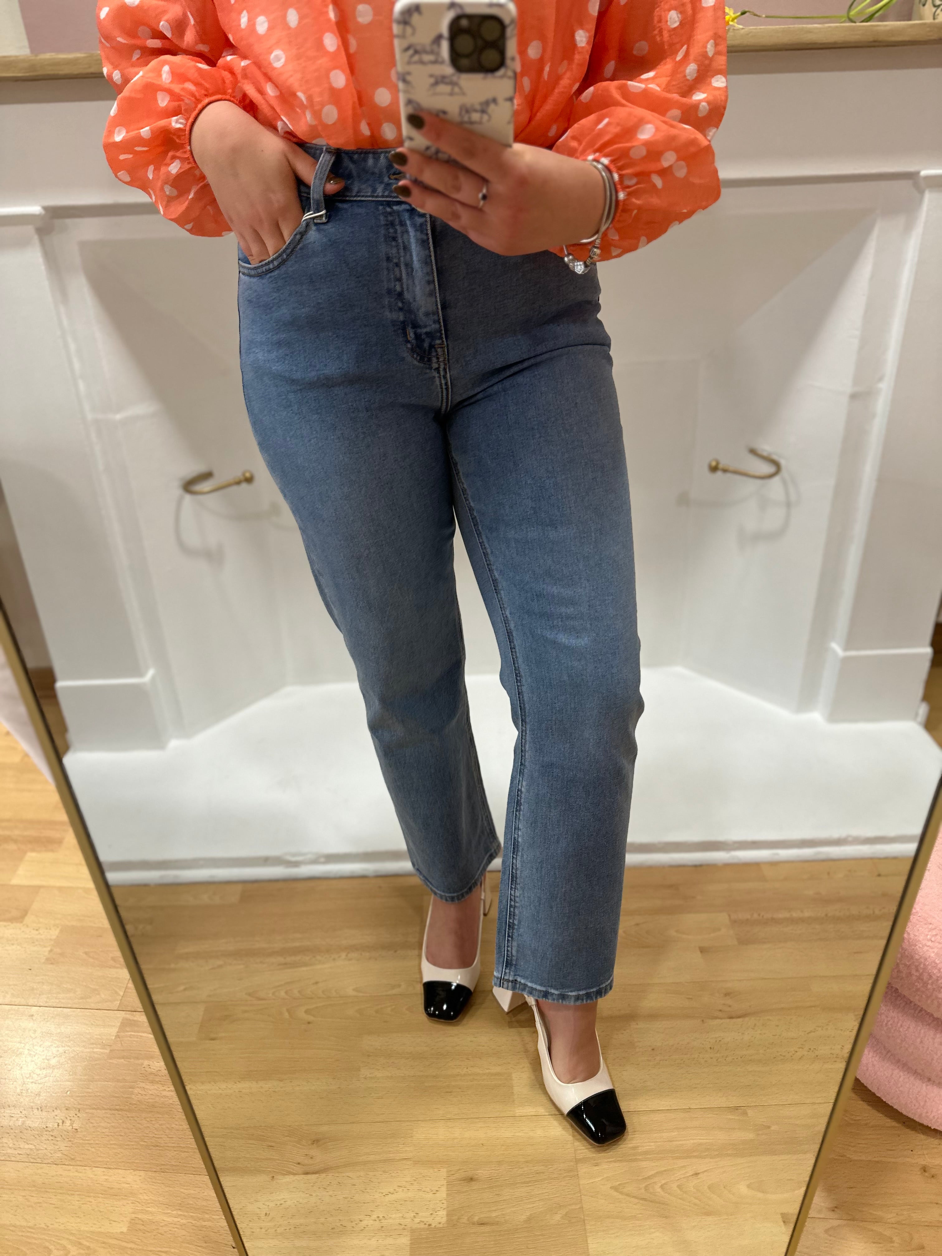 Jean femme coupe droite denim taille haute – Oraije – Miss Caprice