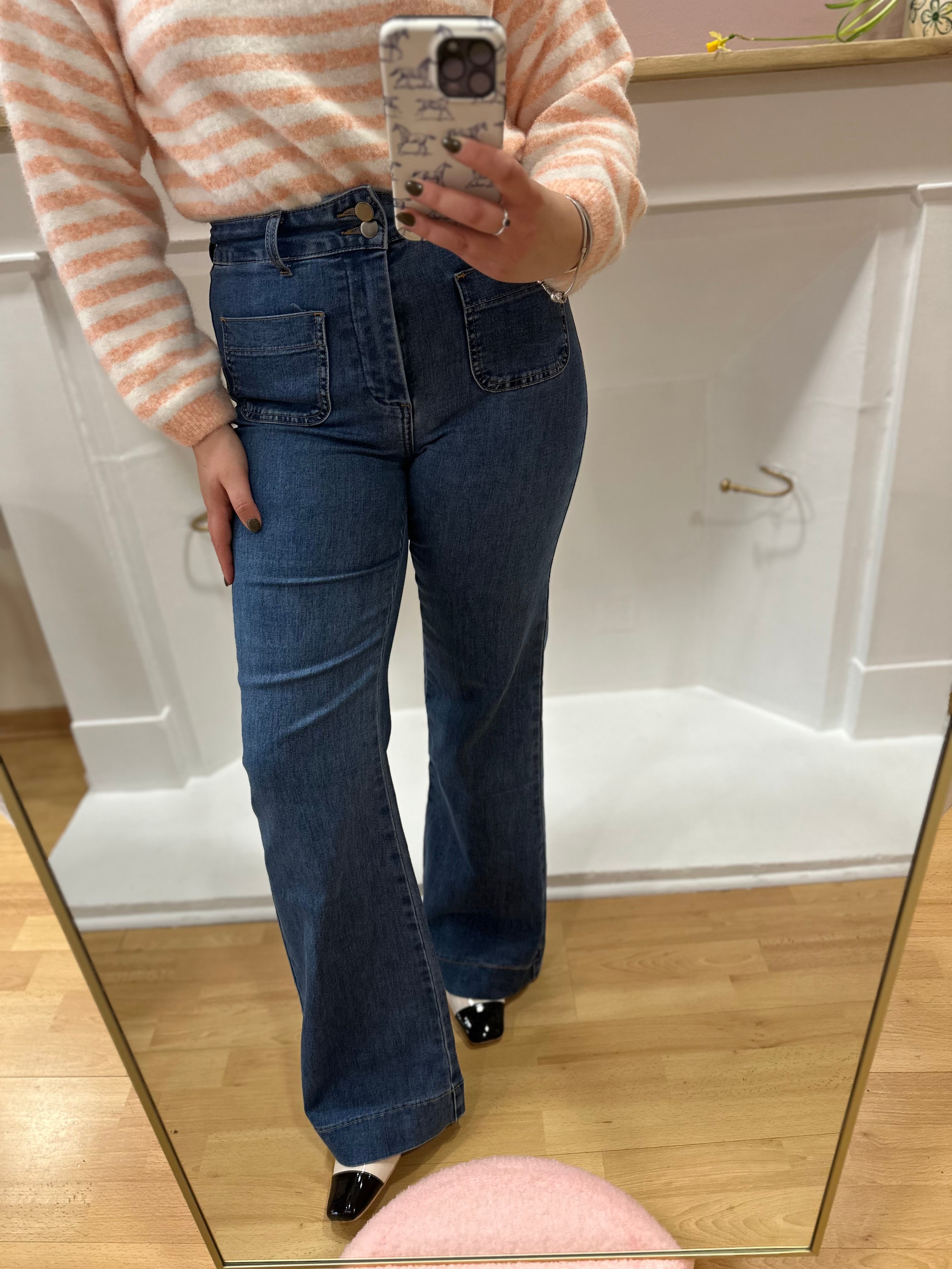 Jean femme flare brut taille haute coupe large – Oraije – Miss Caprice