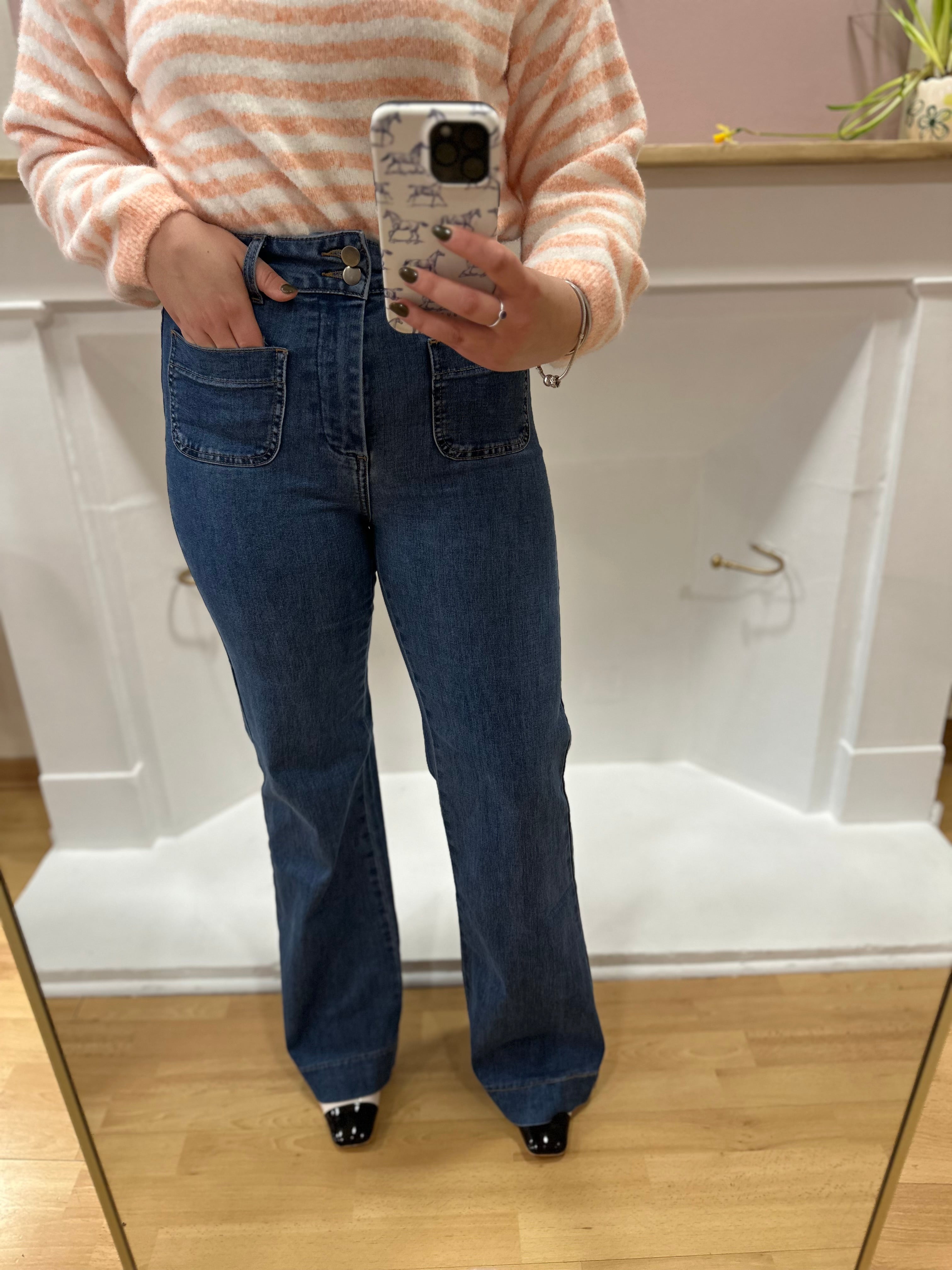 Jean femme flare brut taille haute coupe large – Oraije – Miss Caprice