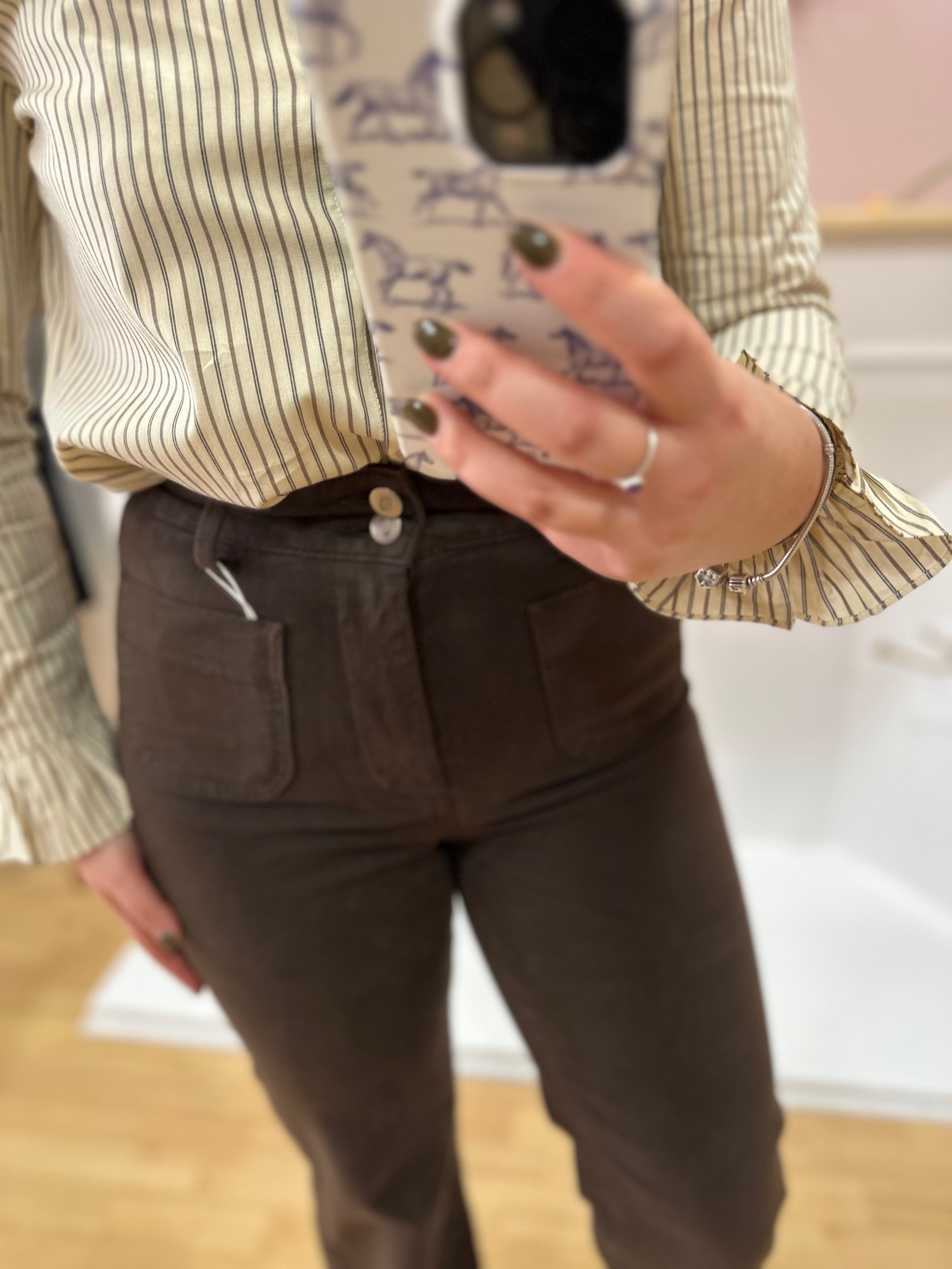 Jean femme large flare chocolat taille haute – Oraije – Miss Caprice