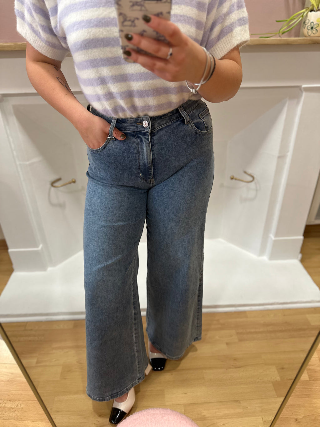 Jean femme palazzo denim taille haute – Oraije – Miss Caprice
