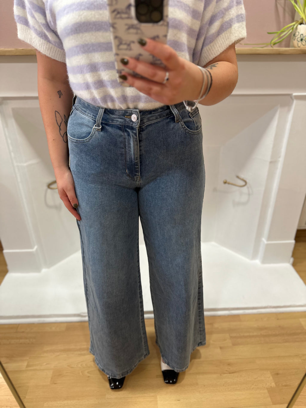 Jean femme palazzo denim taille haute – Oraije – Miss Caprice