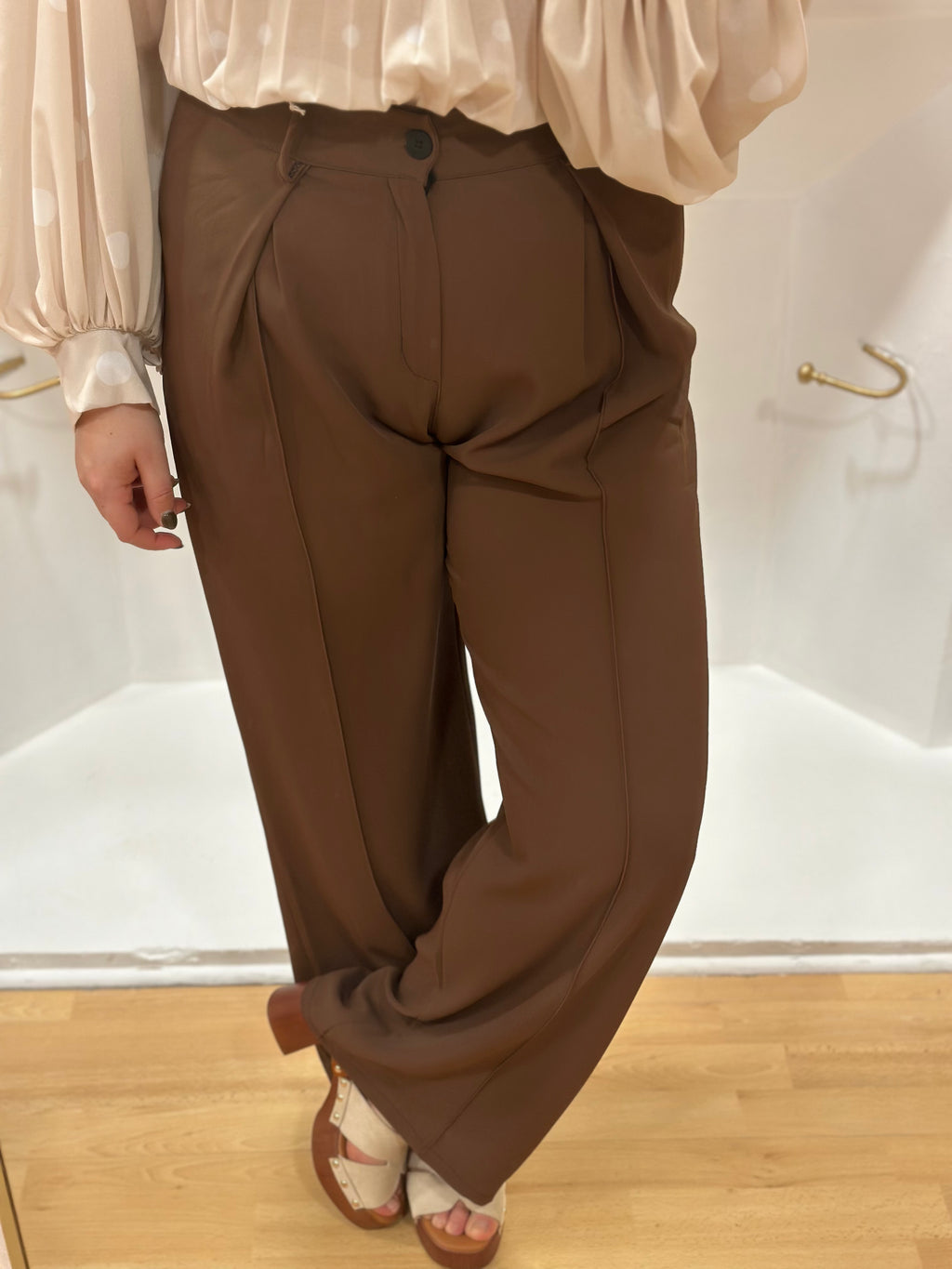 Pantalon habillé chocolat taille haute femme