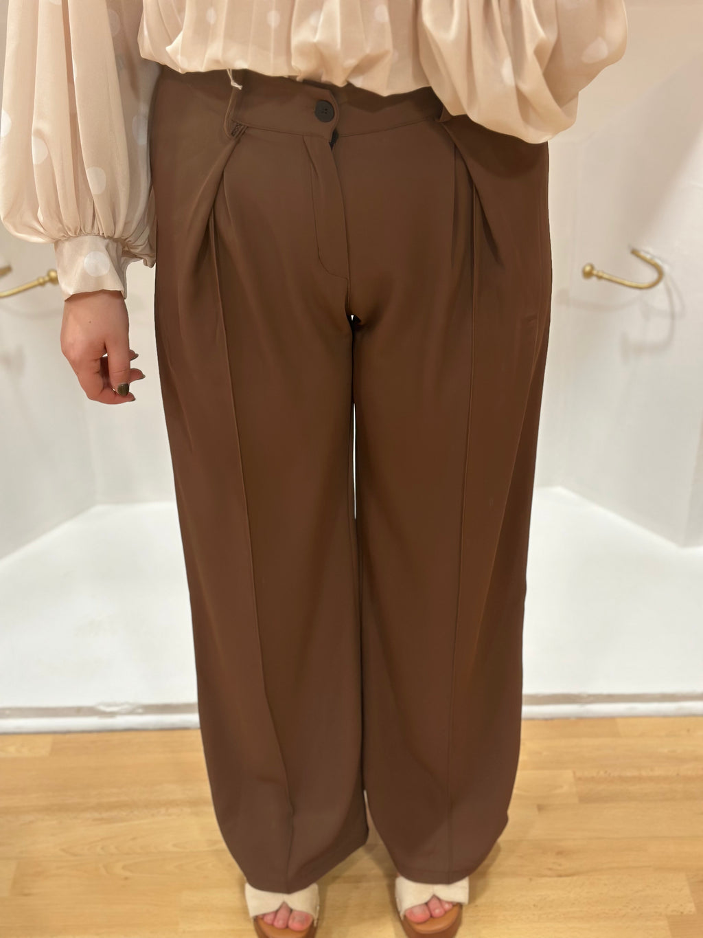 Pantalon habillé chocolat taille haute femme