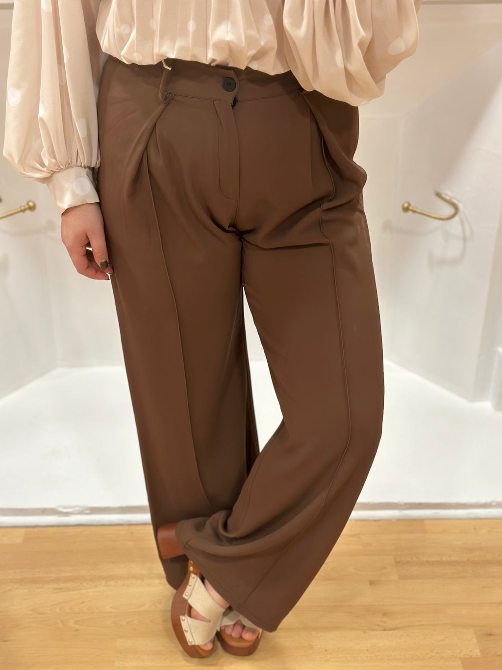Pantalon habillé chocolat taille haute femme