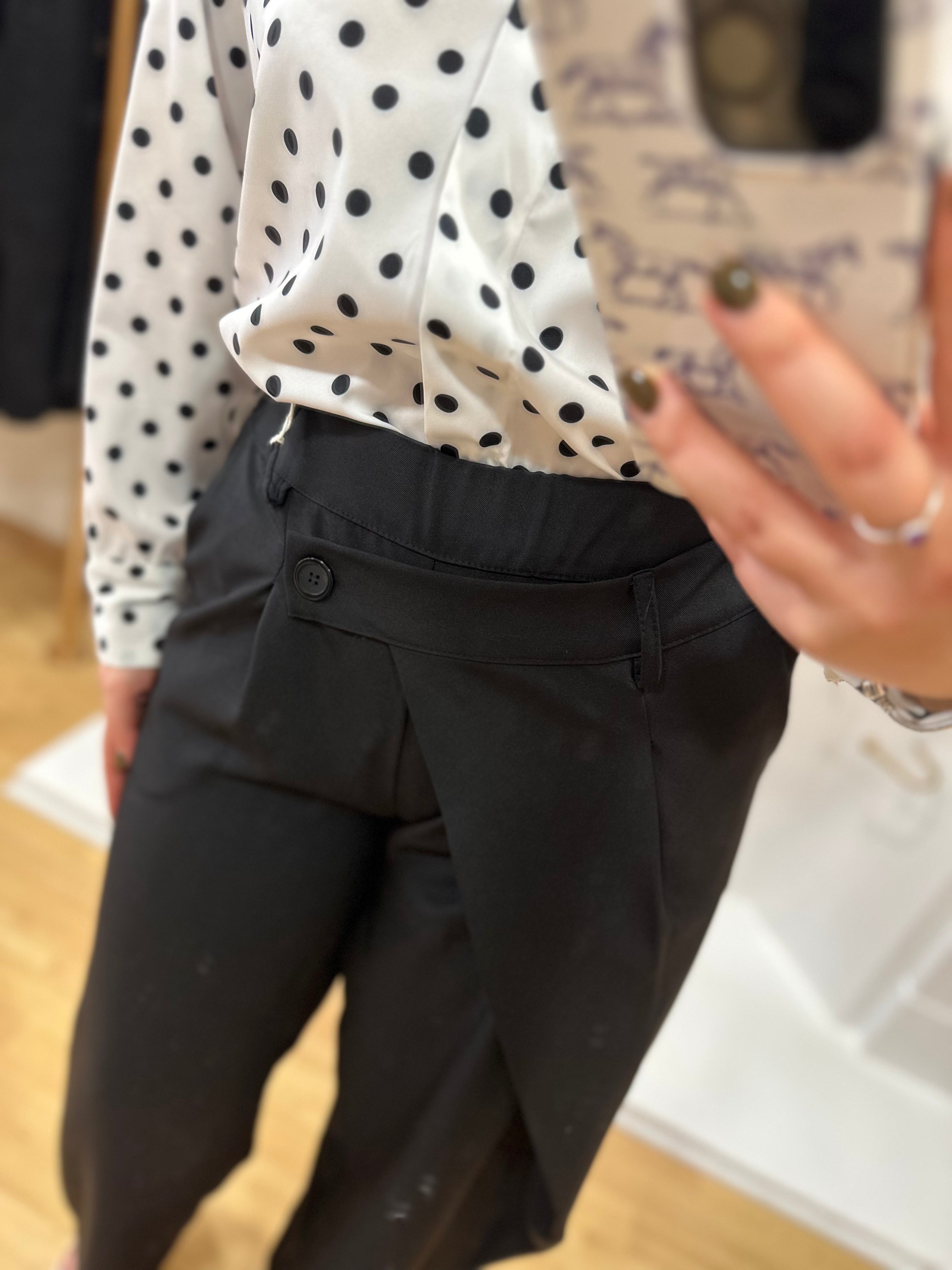Pantalon de costume noir asymétrique femme taille élastique – Amy and Clo – Miss Caprice