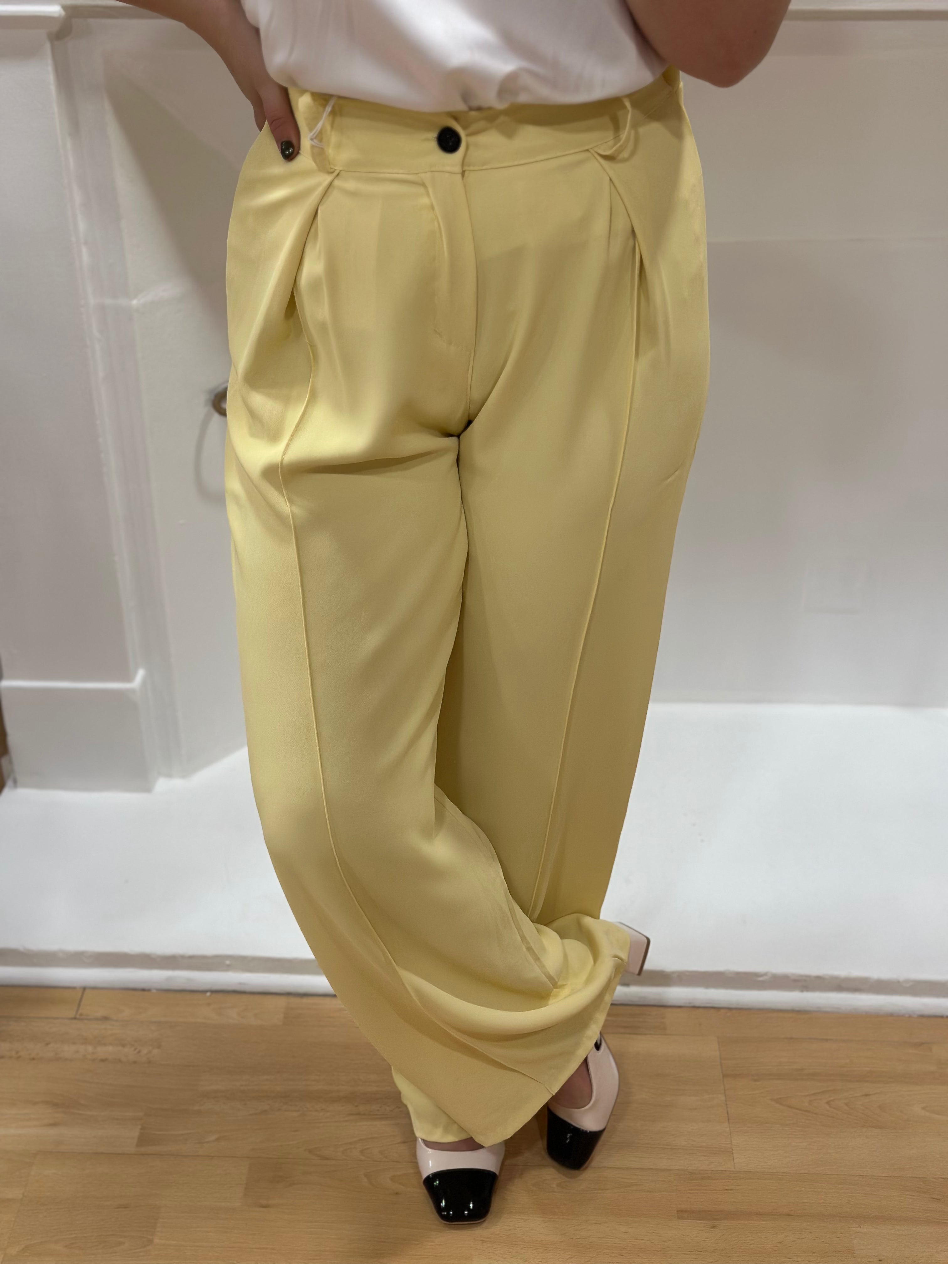 Pantalon fluide femme jaune clair taille haute élastique – Amy and Clo – Miss Caprice