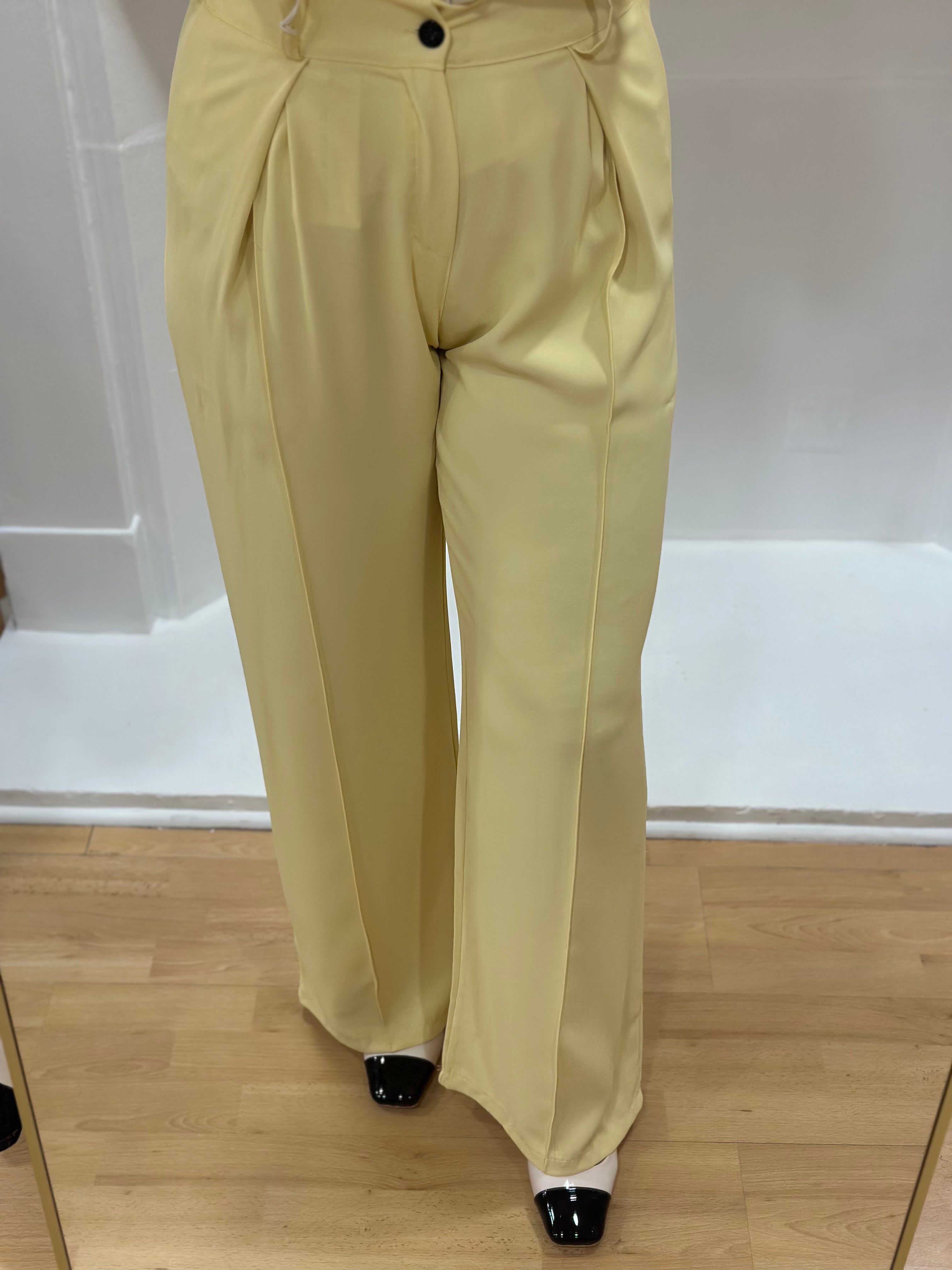 Pantalon fluide femme jaune clair taille haute élastique – Amy and Clo – Miss Caprice