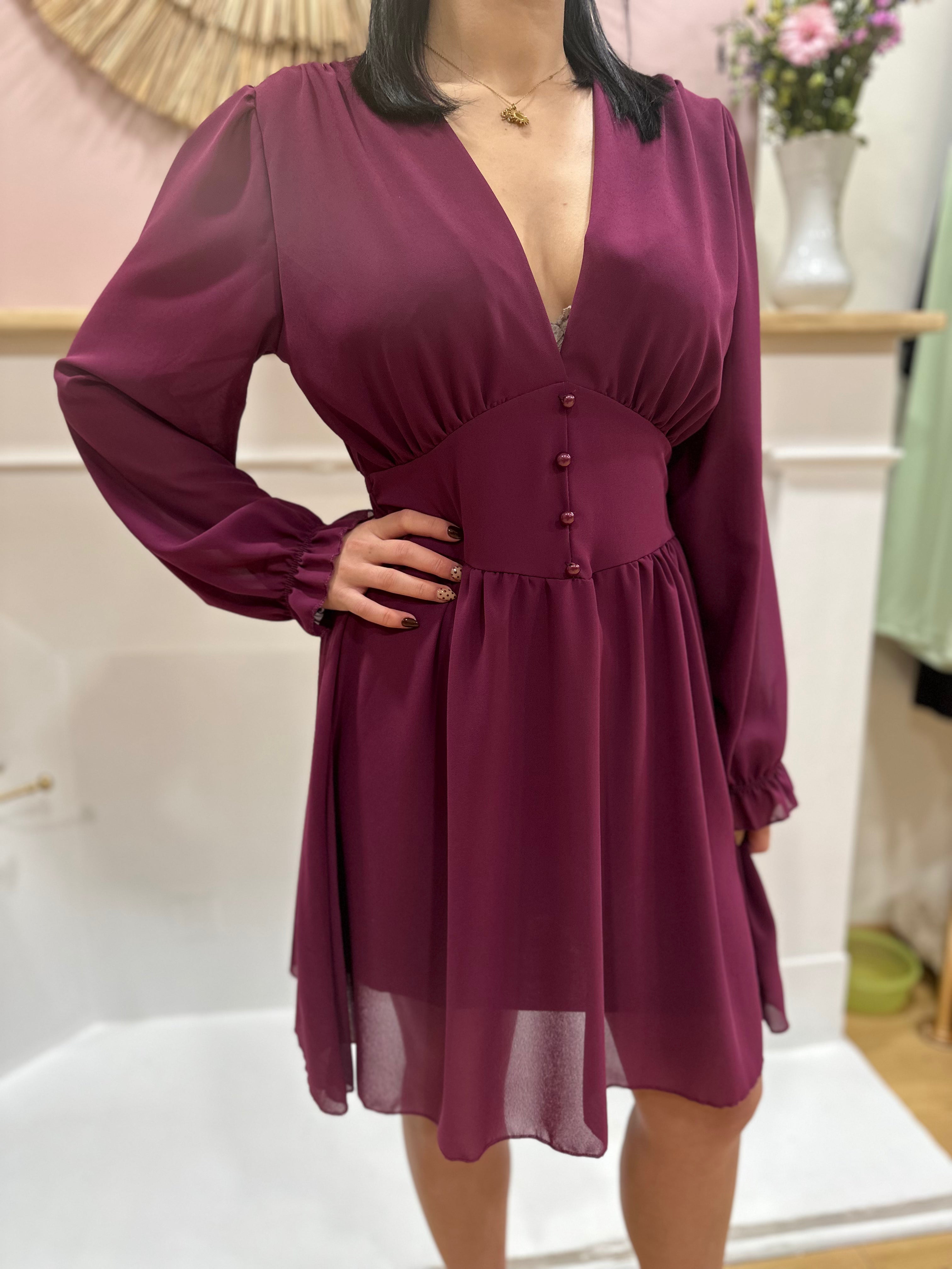 Robe fluide mauve femme – Col V – Ceinture intégrée – Coupe légère – Elle Style – Miss Caprice