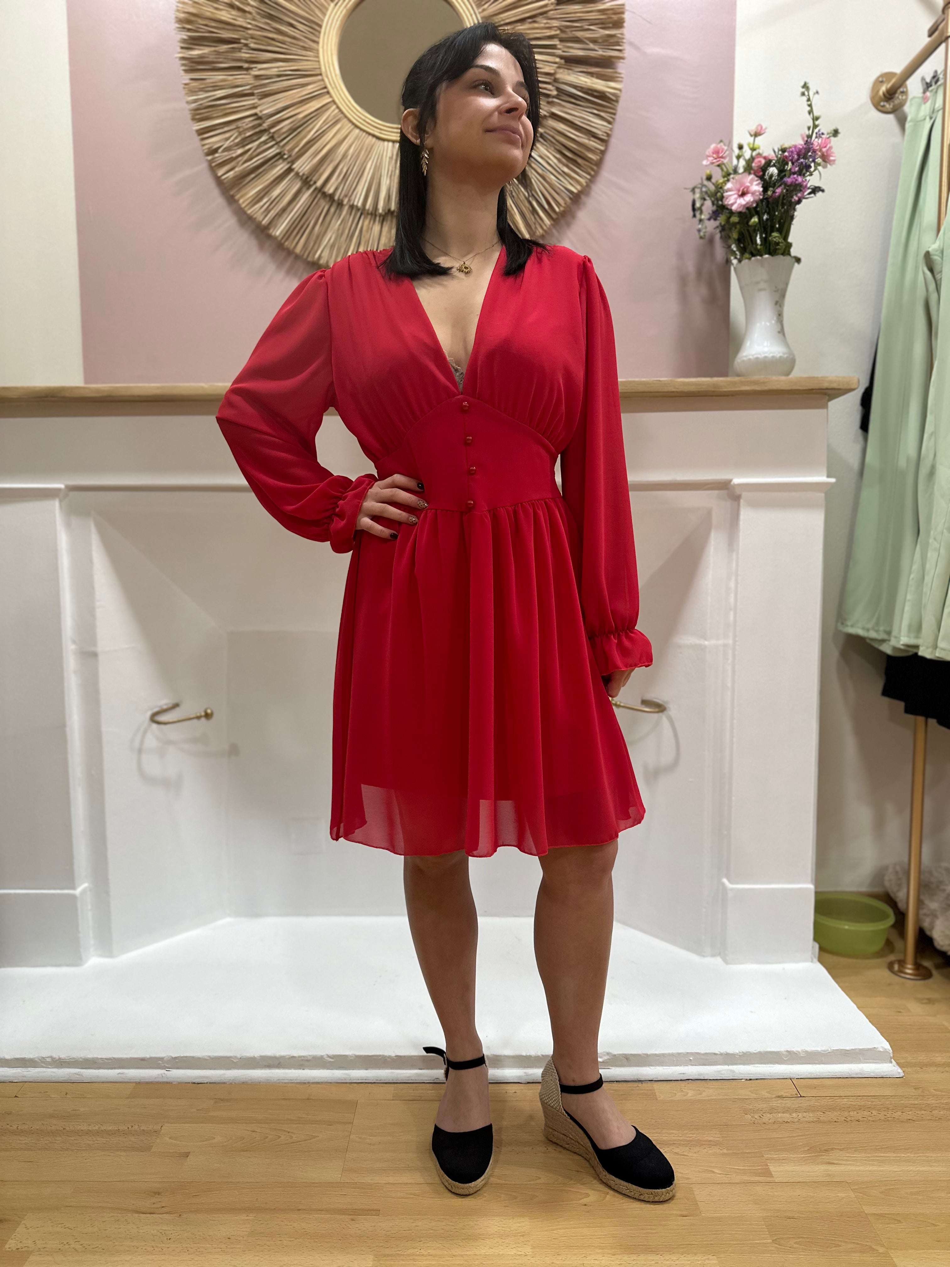 Robe fluide rose col V femme – Taille marquée – Elle Style – Miss Caprice
