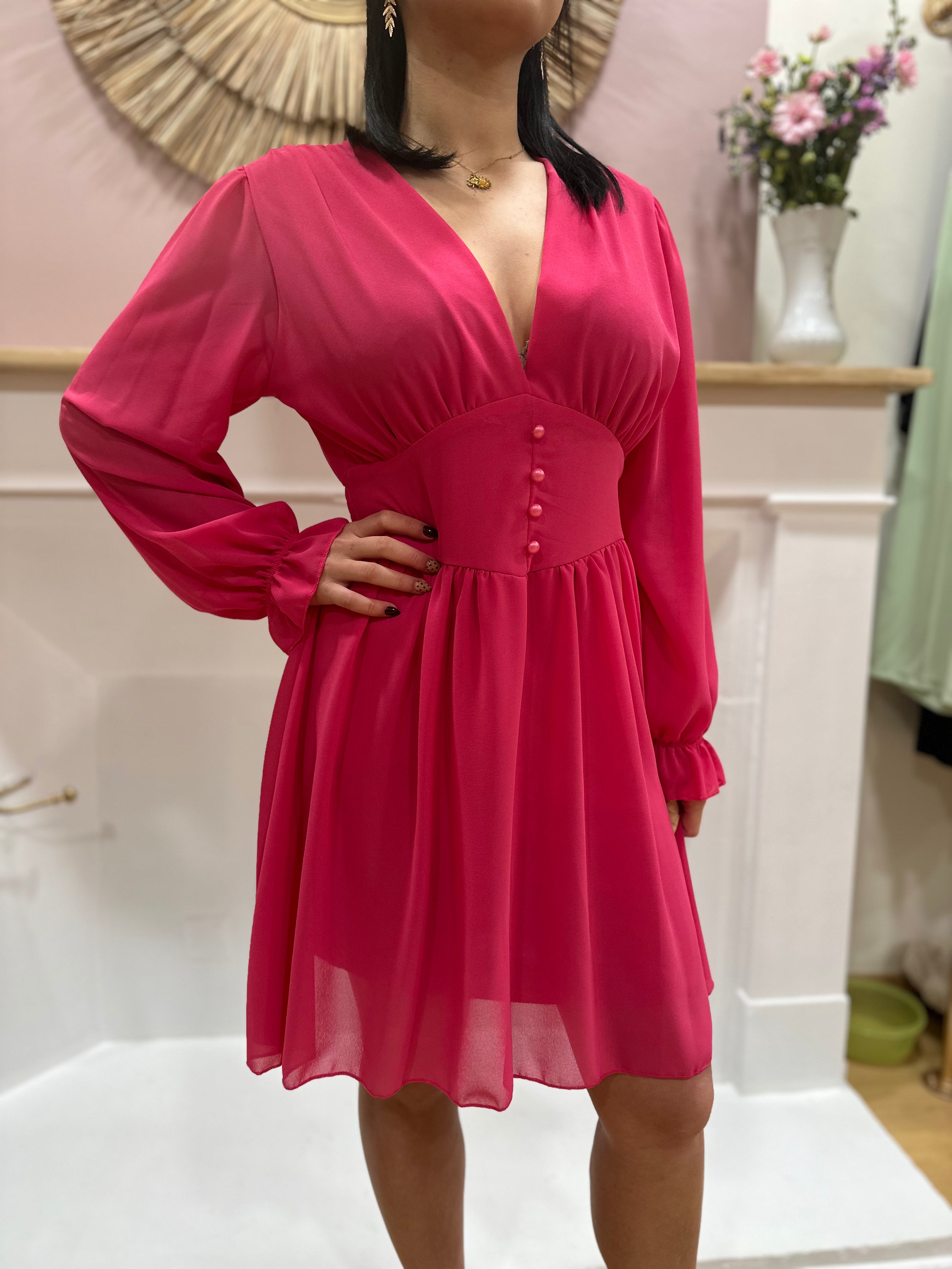 Robe fluide rose femme – Col V – Ceinture intégrée – Coupe légère – Elle Style – Miss Caprice