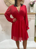 Robe fluide rose col V femme – Taille marquée – Elle Style – Miss Caprice
