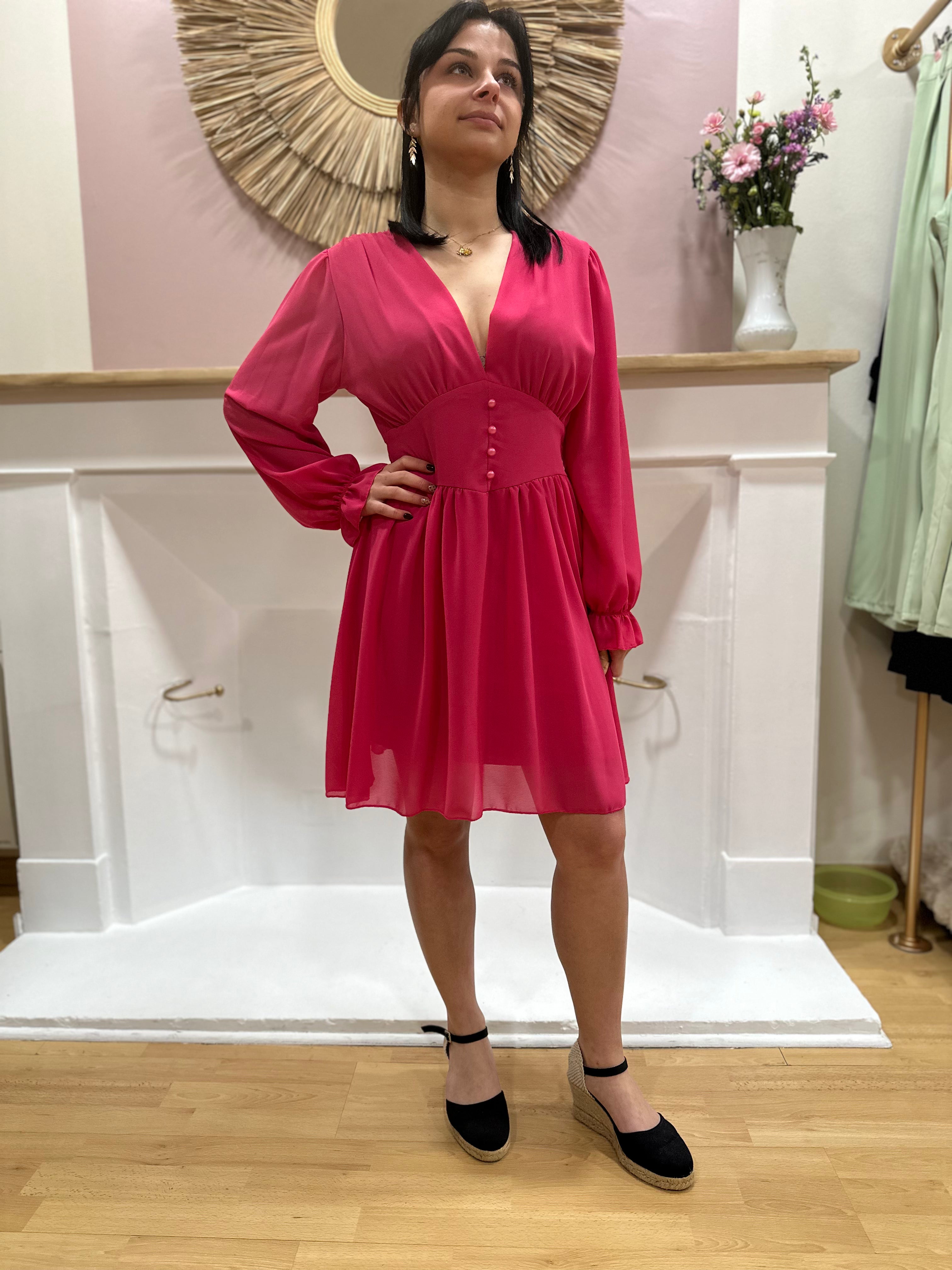 Robe fluide rose femme – Col V – Ceinture intégrée – Coupe légère – Elle Style – Miss Caprice