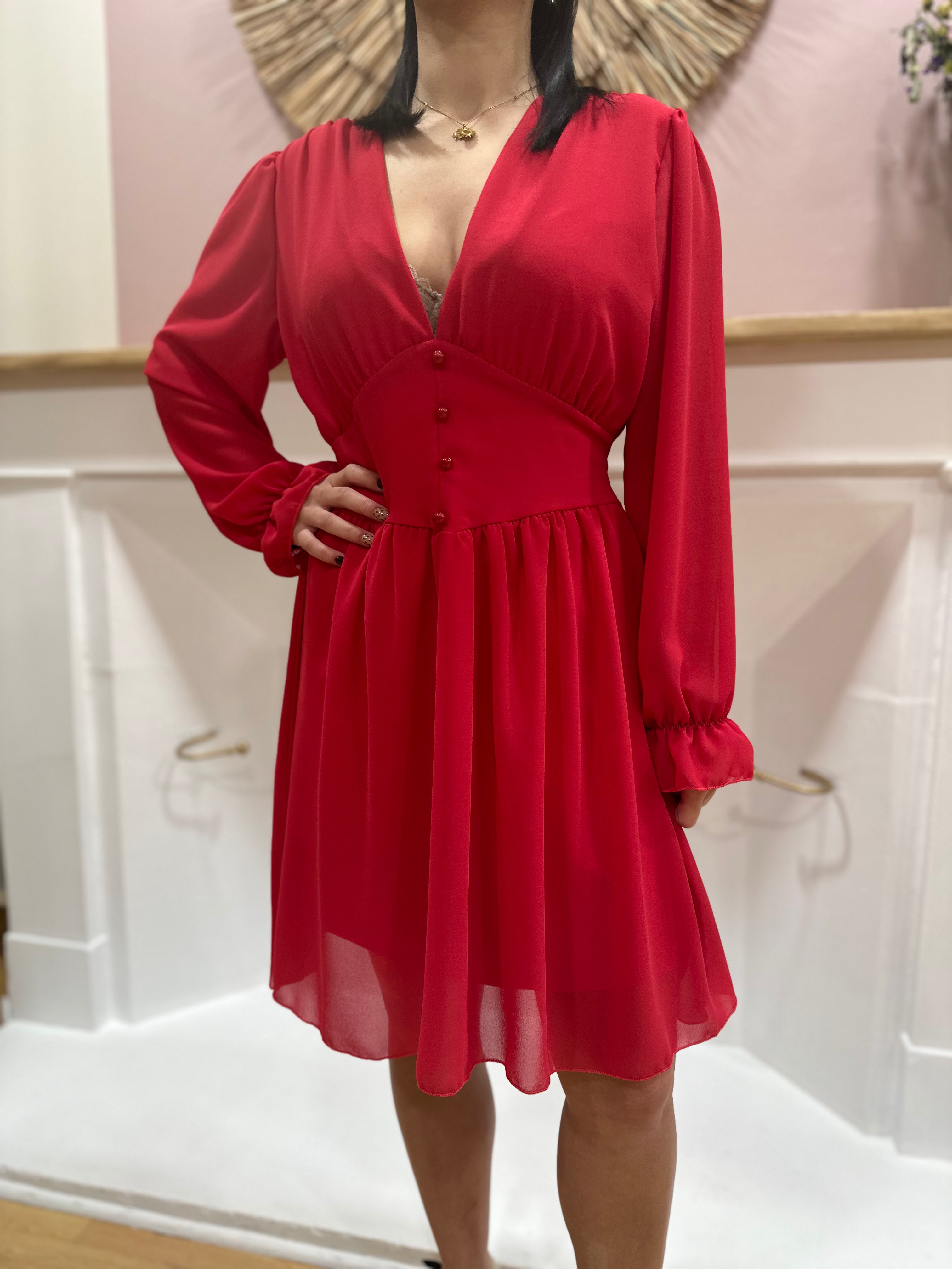 Robe fluide rose col V femme – Taille marquée – Elle Style – Miss Caprice
