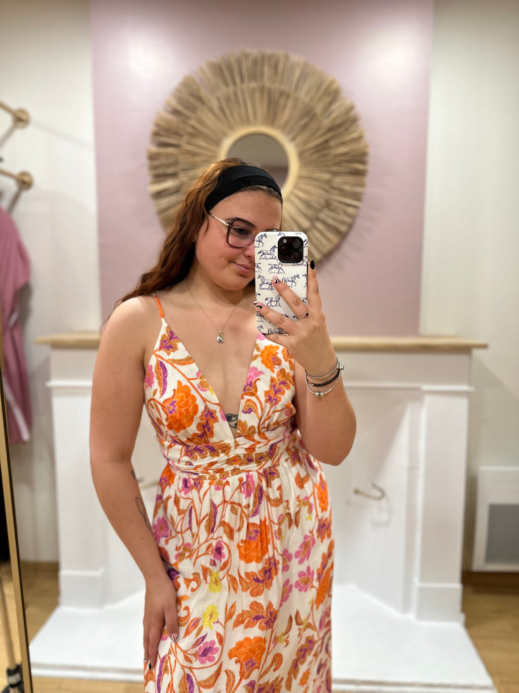 Robe longue fleurie grande taille femme – Bretelles fines – In April 1986 – Miss Caprice