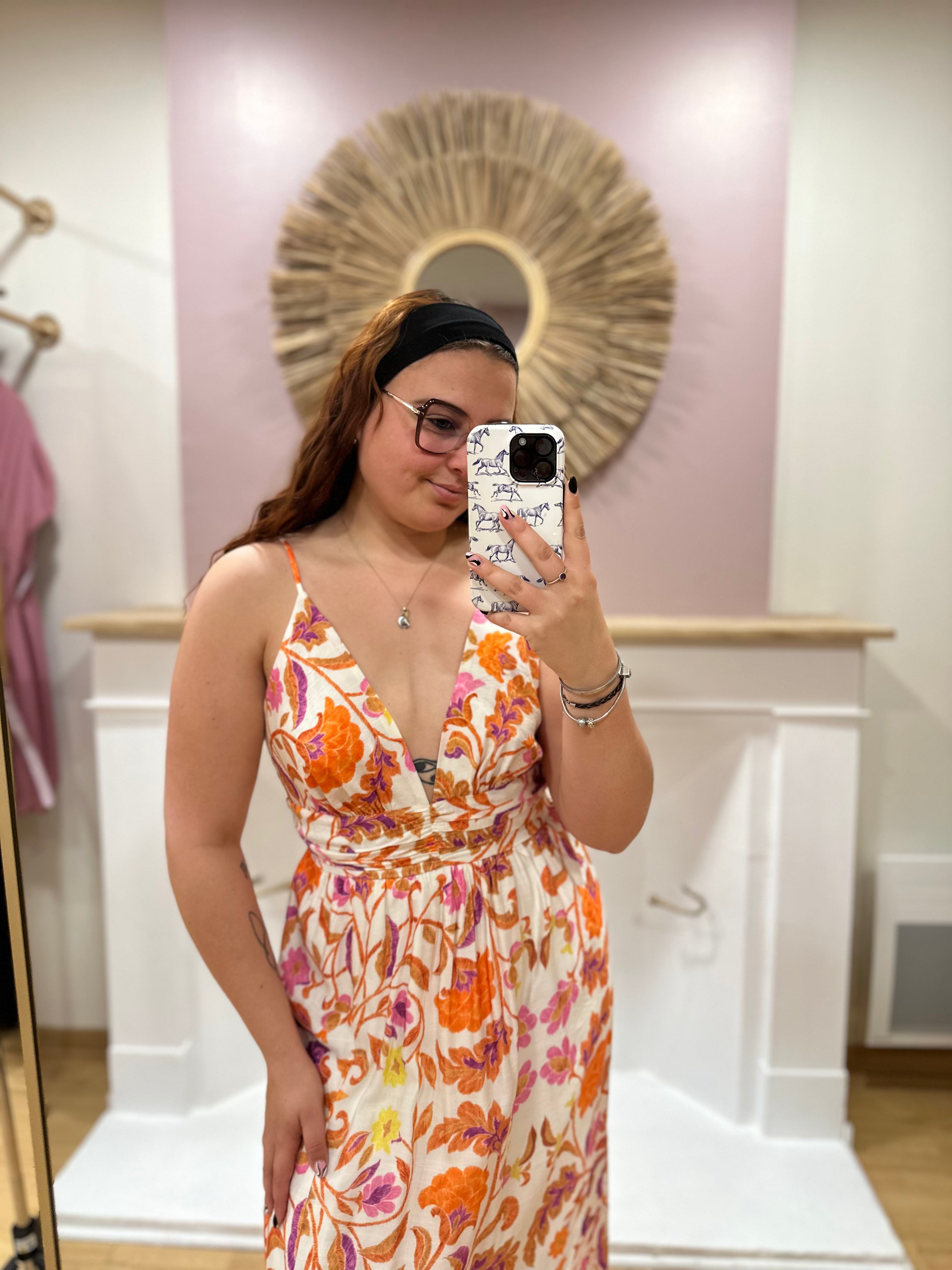 Robe longue fleurie grande taille femme – Bretelles fines – In April 1986 – Miss Caprice