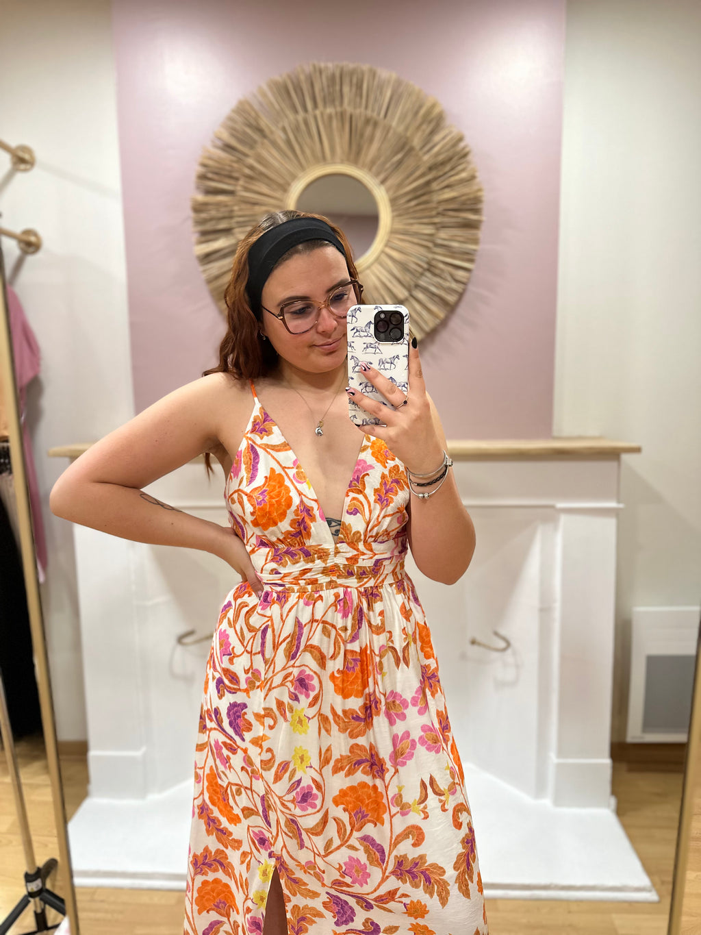 Robe longue fleurie grande taille femme – Bretelles fines – In April 1986 – Miss Caprice