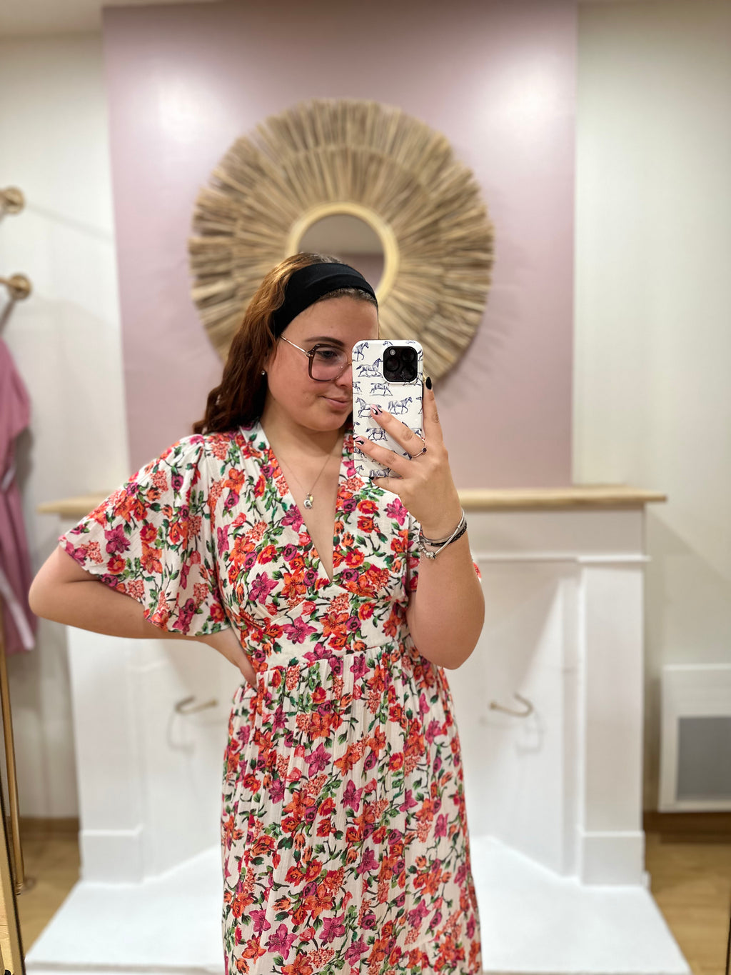 Robe longue fleurie grande taille femme – Col V – In April 1986 – Miss Caprice