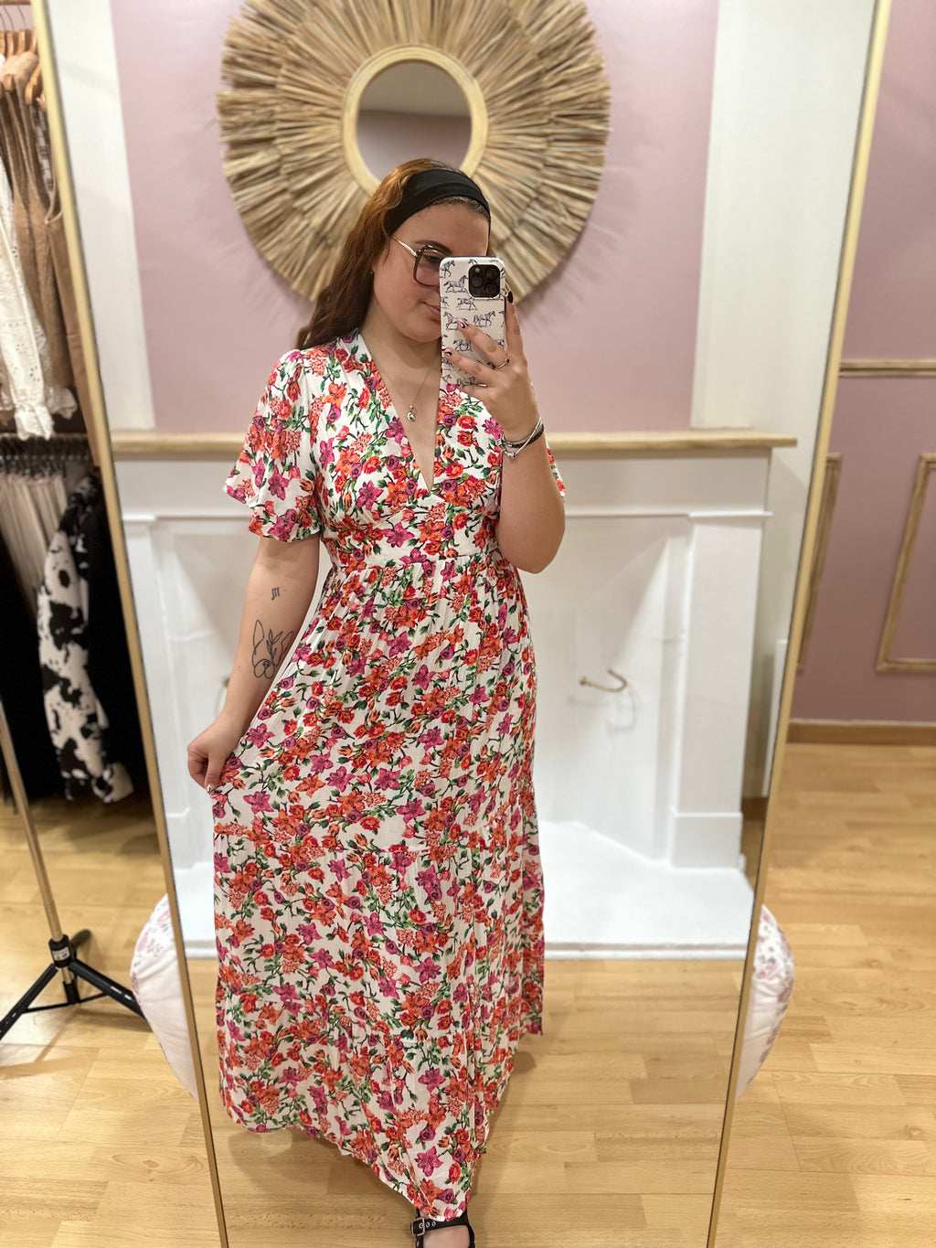 Robe longue fleurie grande taille femme – Col V – In April 1986 – Miss Caprice