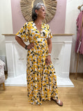 Robe longue grande taille blanche femme à motif citron jaune et vert avec décolleté V – In April 1986 – Miss Caprice