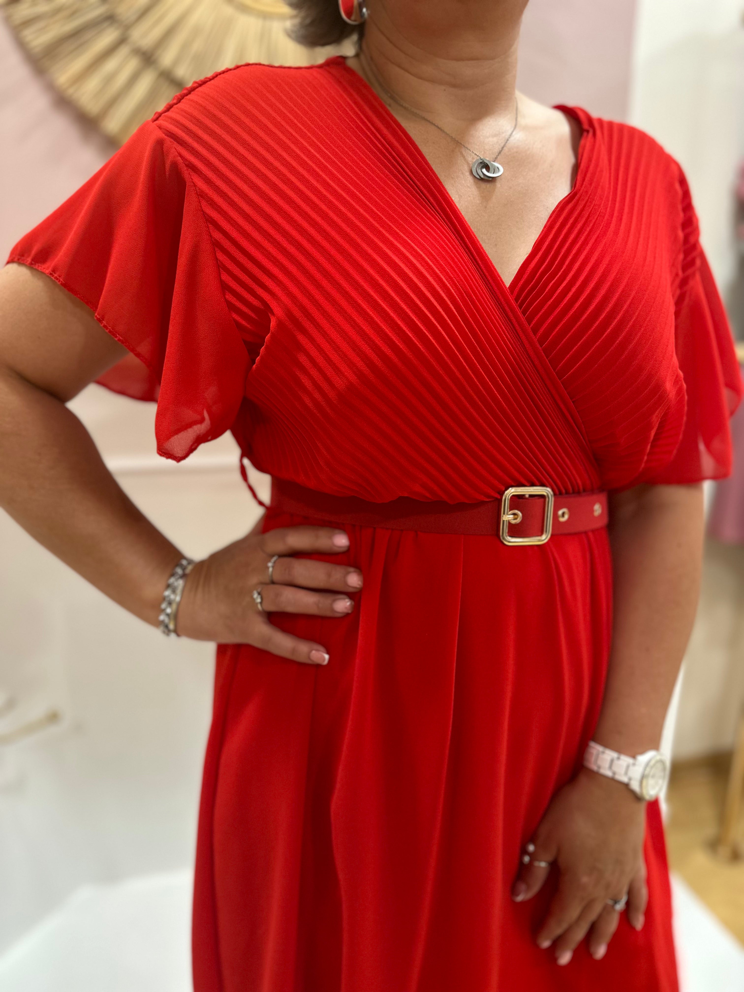 Robe mi-longue rouge grande taille femme – Cache-cœur – Mily – Miss Caprice