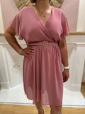 Robe mi-longue vieux rose grande taille femme – Cache-cœur – Mily – Miss Caprice