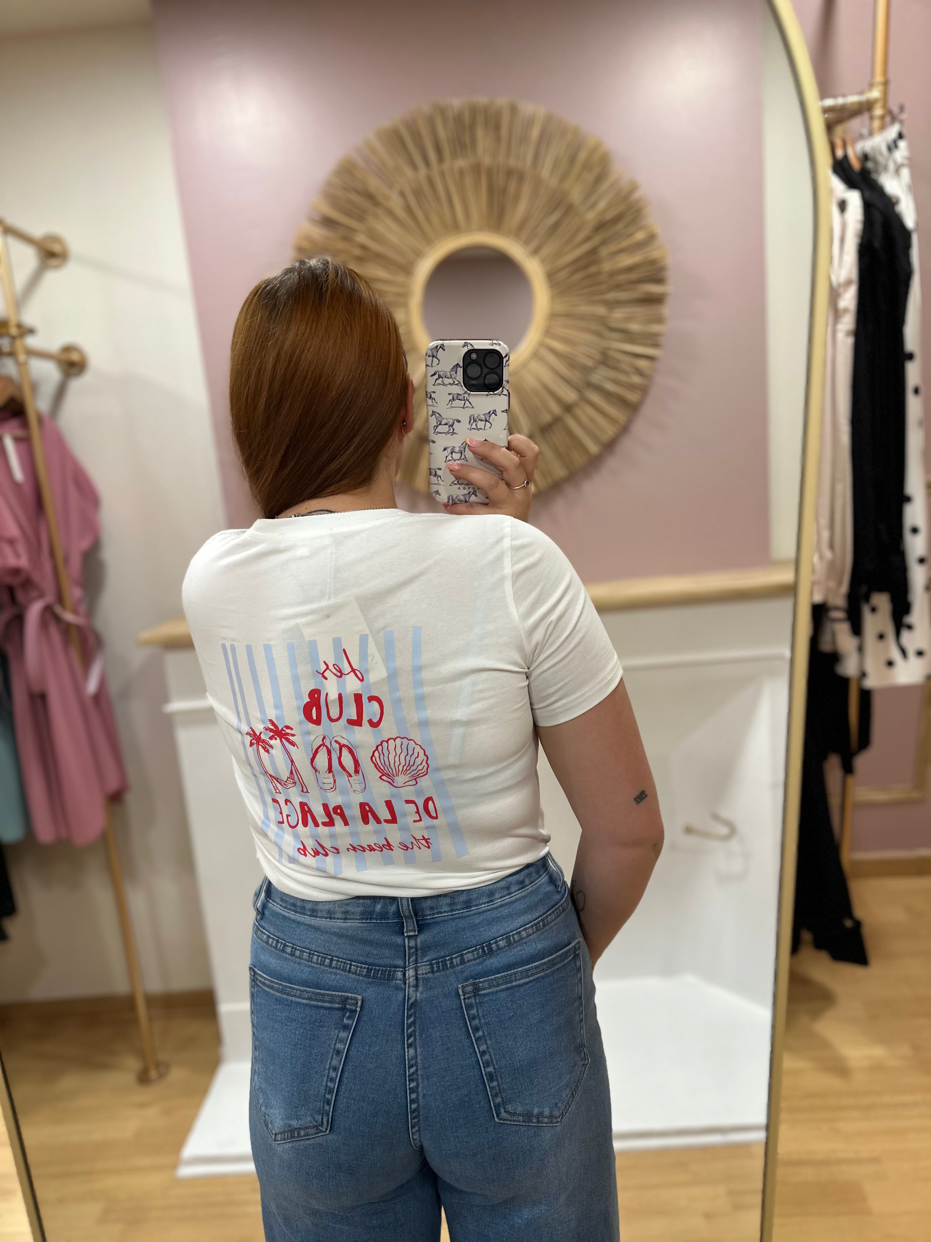 Tee-shirt blanc femme – Motif coquillage plage – Coupe près du corps – Seelly – Miss Caprice