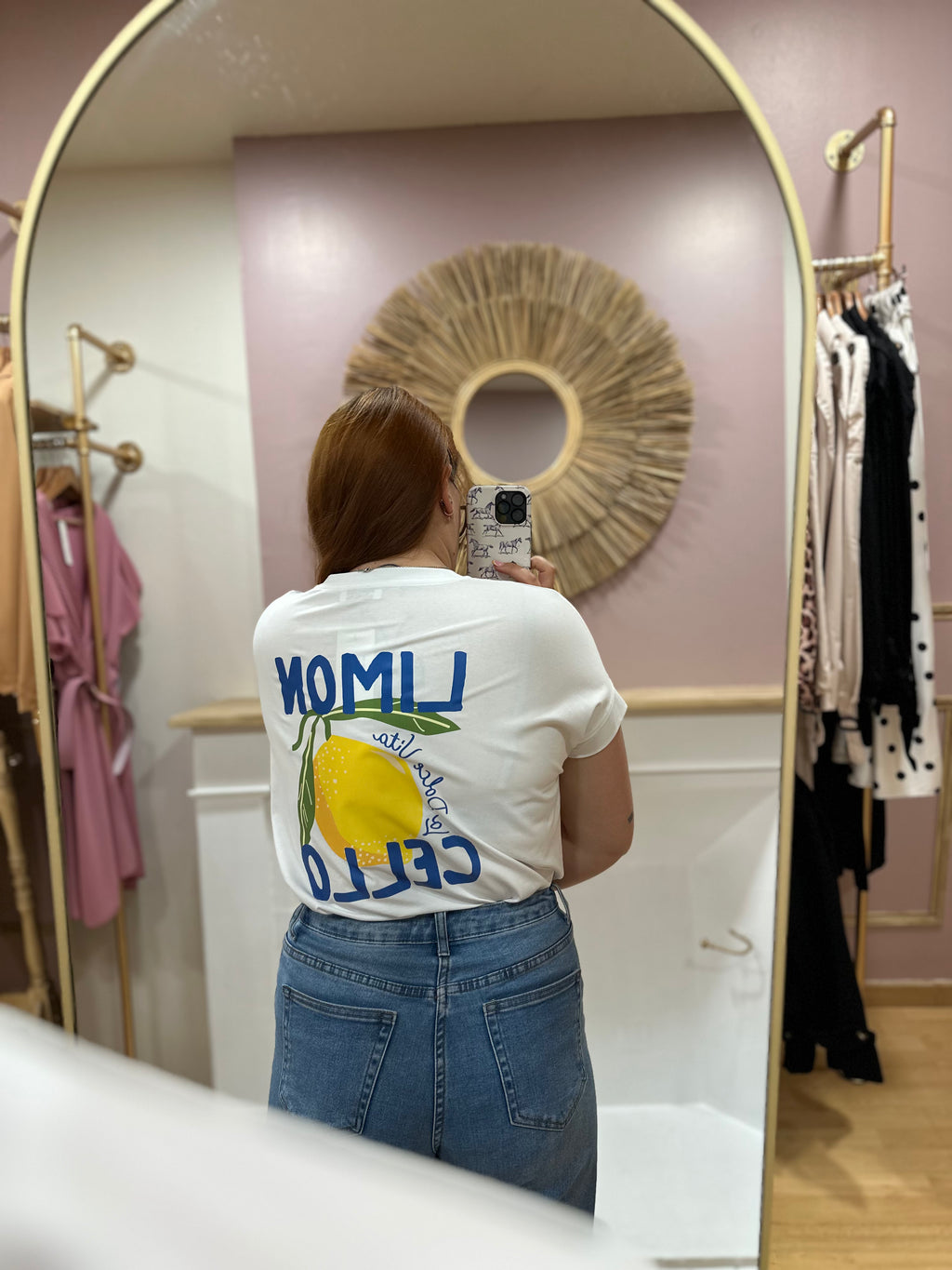 Tee-shirt blanc femme – Motif citron La Dolce Vita bleu – Coupe droite – Issyma – Miss Caprice
