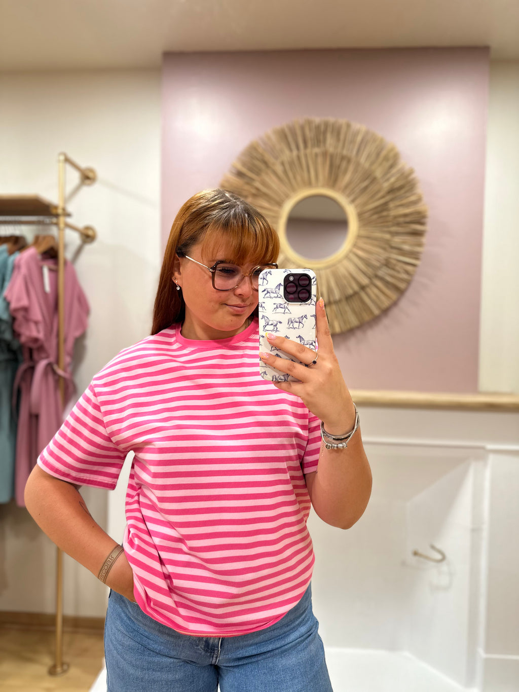 Tee-shirt marinière femme – Rose clair et rose foncé – Col rond – Coupe droite – Emma & Ashley – Miss Caprice