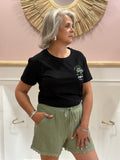 Tee-shirt noir femme motif palmier et inscription Santa Barbara devant et dos – Rosydays – Miss Caprice
