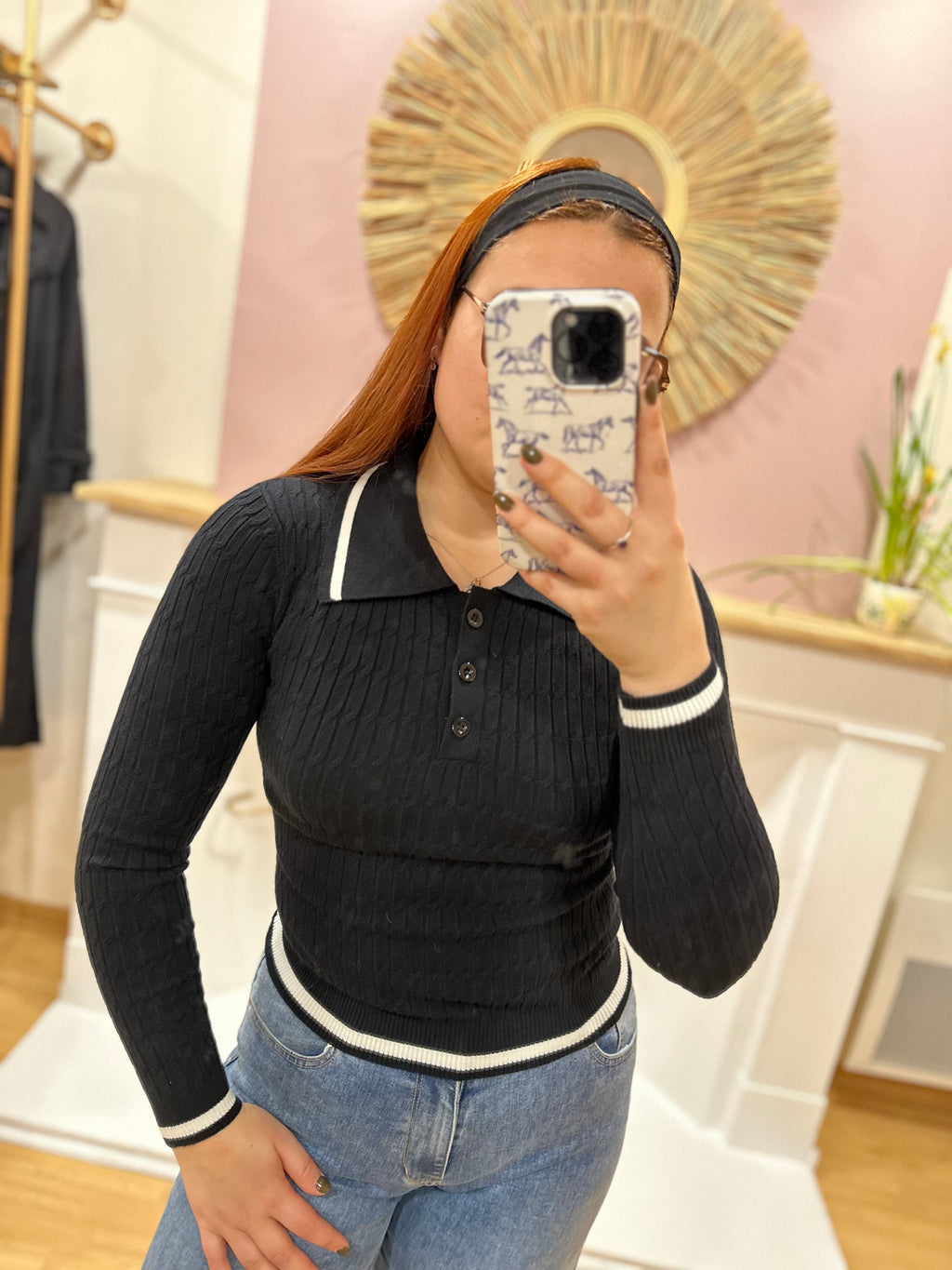 Top manches longues femme noir et blanc style polo – In April 1986 – Miss Caprice