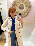 Trench femme beige long coupe droite col V – Amy & Clo – Miss Caprice